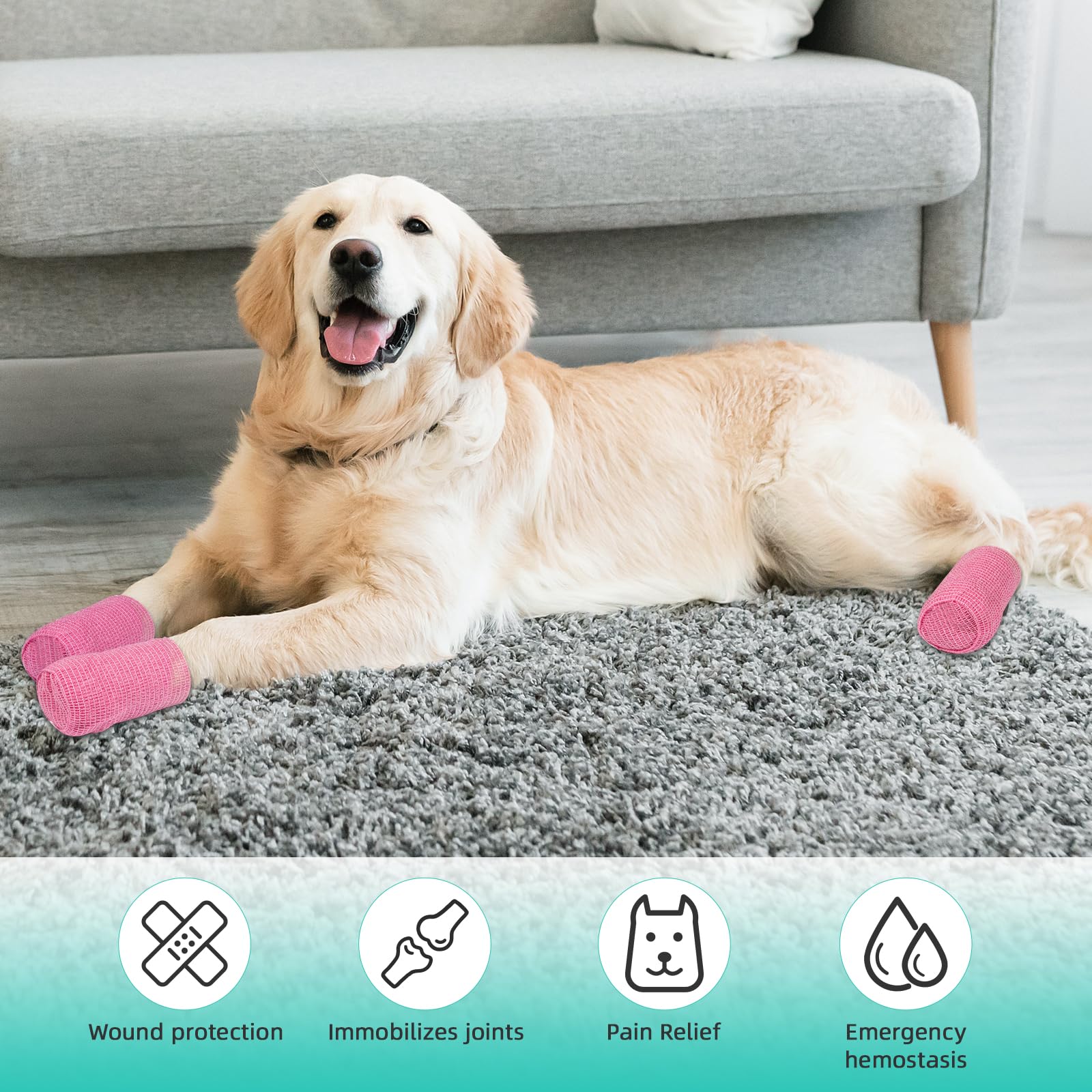 Carehabi Benda Elastica Autoadesiva, 10 Rotoli 7.5cm x 4.5 m Bendaggio per Animali Domestici, Benda Non Tessuto Traspirante per Polso, Caviglia, Dita, Ginocchio