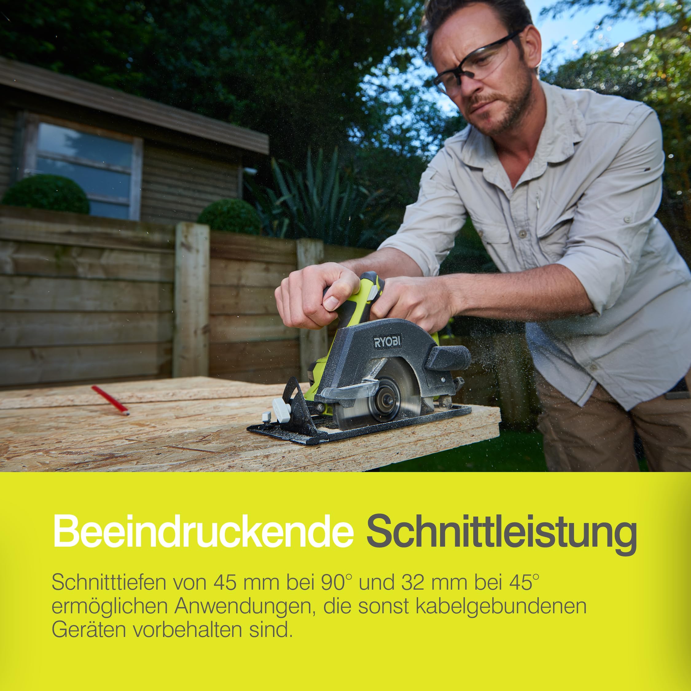 RYOBI 18 V ONE+ Akku-Handkreissäge R18CSP-0, 150 mm Sägeblatt, werkzeuglose Einstellung, präzise Schnitte, Tiefeneinstellung, ohne Akku & Ladegerät