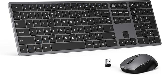 Wireless Keyboard and Mouse Combo,seenda Slim Full Size Wireless Keyboard & Mouse Set 2.4G Ergonomic Wireless Keyboard and Adjustable DPI Mouse for Windows,Desktop,PC,Laptop,QWERTY UK Layout