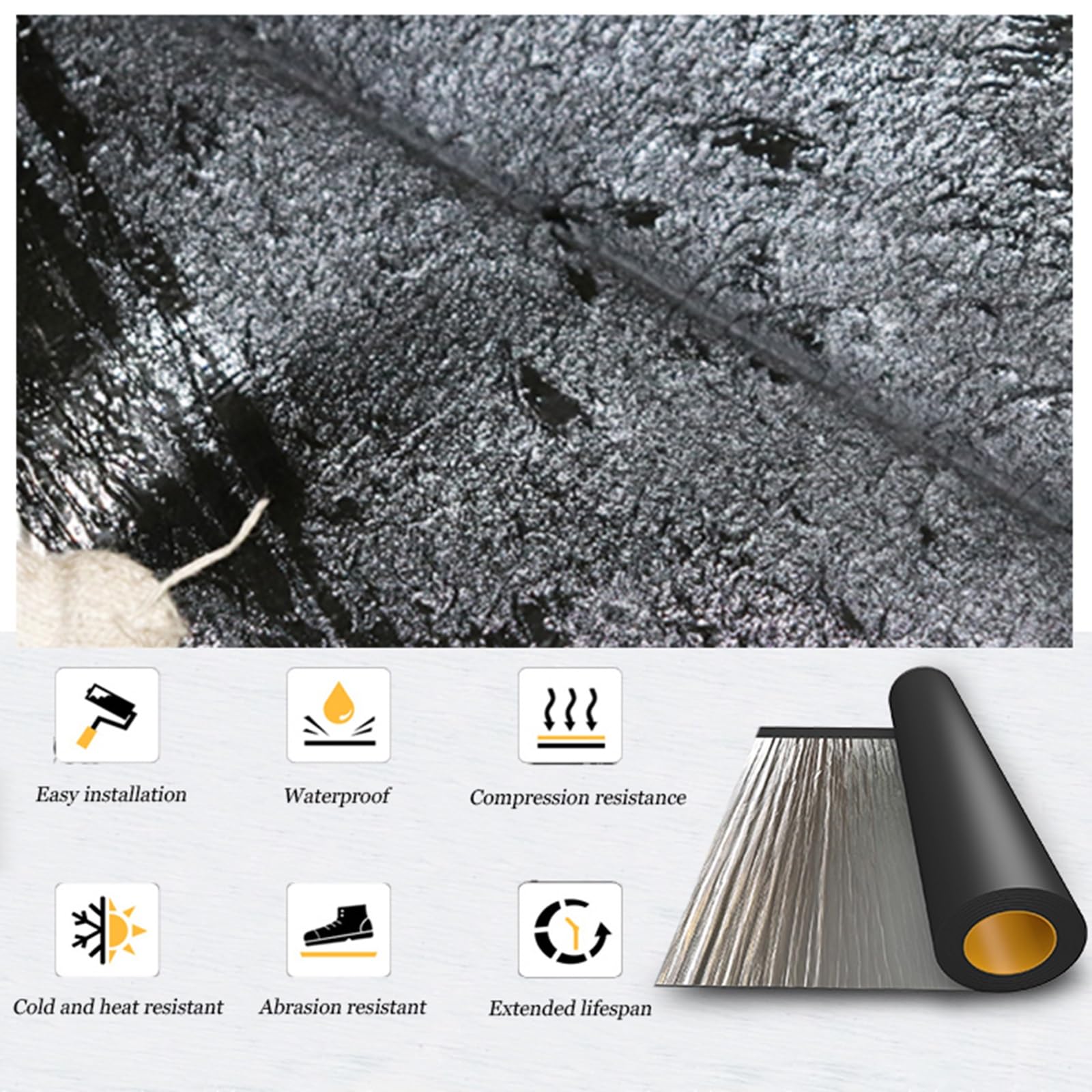 Cintae de Reparación de Tejados，Negro Rollo Adhesivo de Tela Asfáltica，Cinta Asfaltica Autoadhesiva,Cinta de Butilo Impermeable，para Reparación Techos,Goteras,Grietas(THK1.2mm/W0.3*L5m)