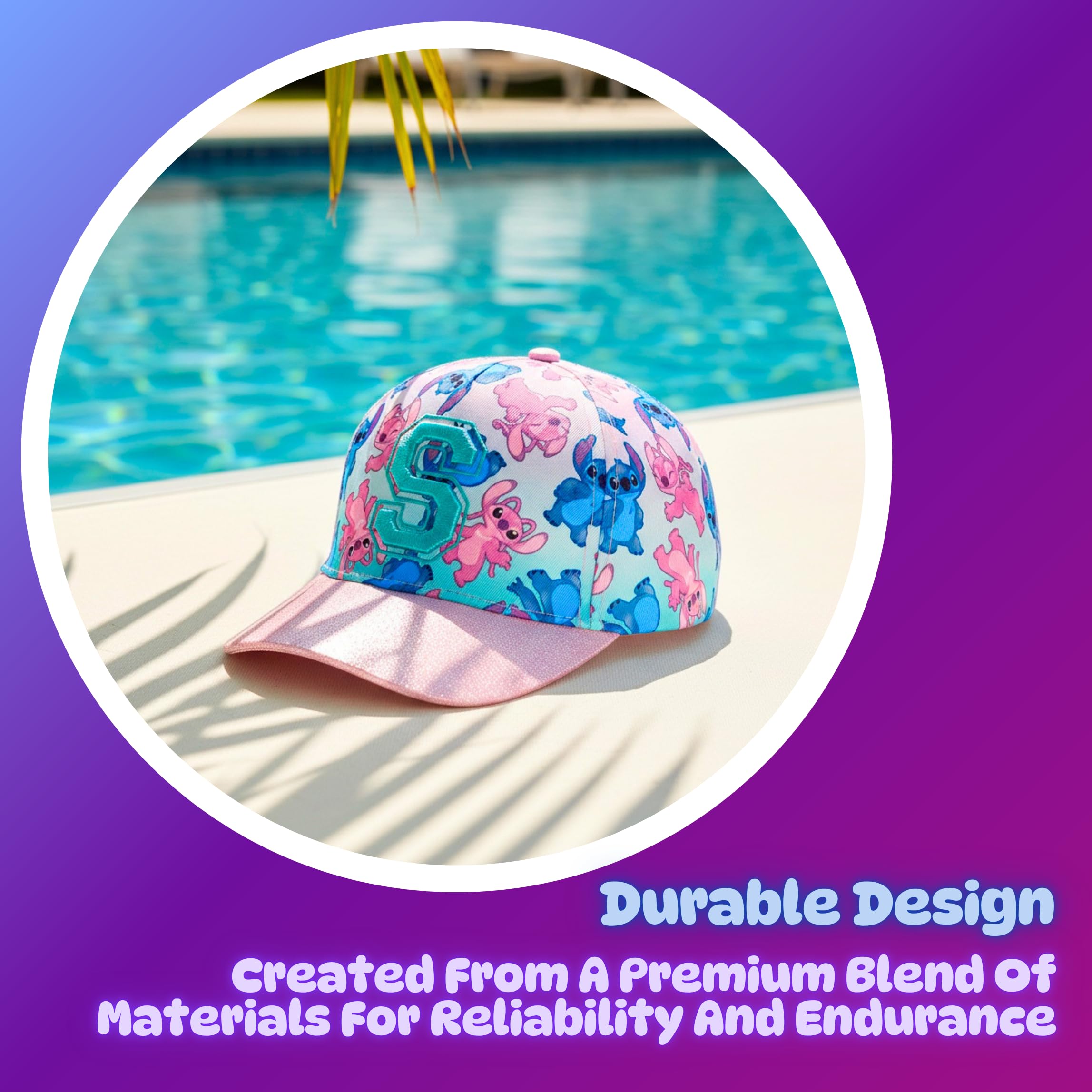 Disney Stitch y Angel Gorro para Niñas, Gorra de Beisbol Purpurina 3D, Gorra de Verano Infantil