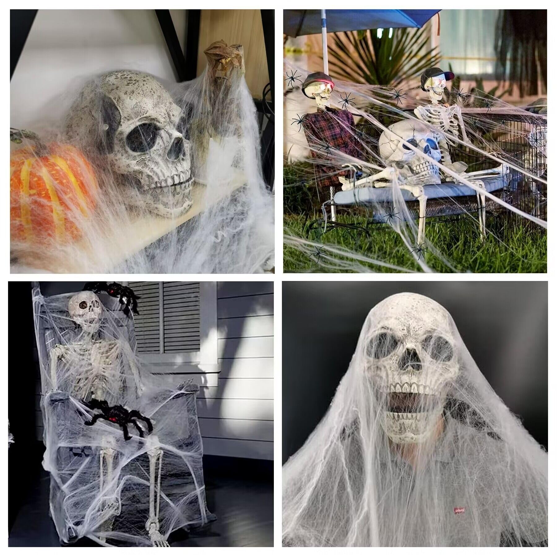 Telarañas Decorativas De Halloween,Tela De Araña Elástica 100g con 30 Arañas Falsas para Halloween Decoración Interior Y Exterior