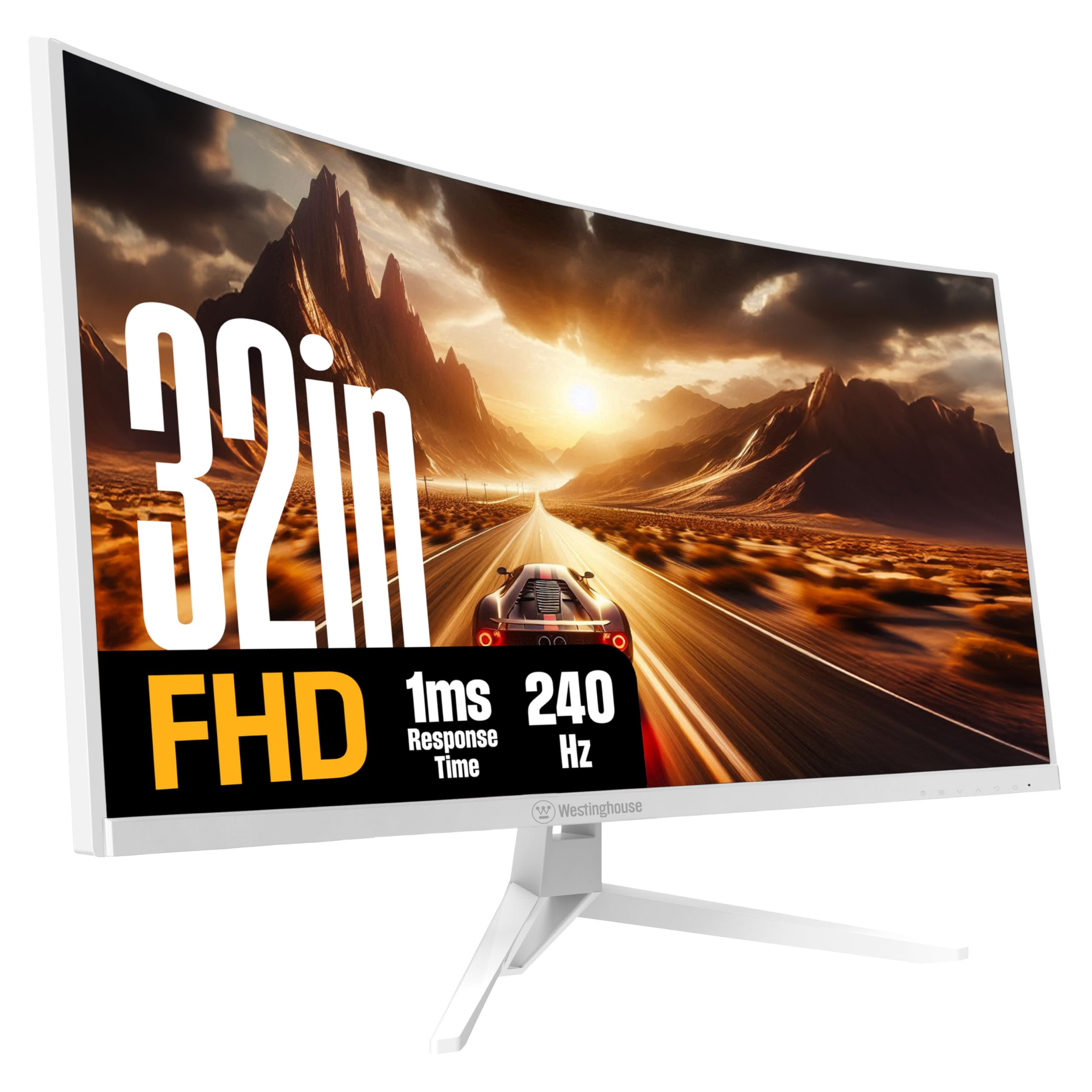 Westinghouse 32 Inch Curved Full HD White Gaming Monitor, 240Hz, AMD FreeSync Support, Low Motion Blur, 1500R Curve, 1920 x 1080, for PC Games with