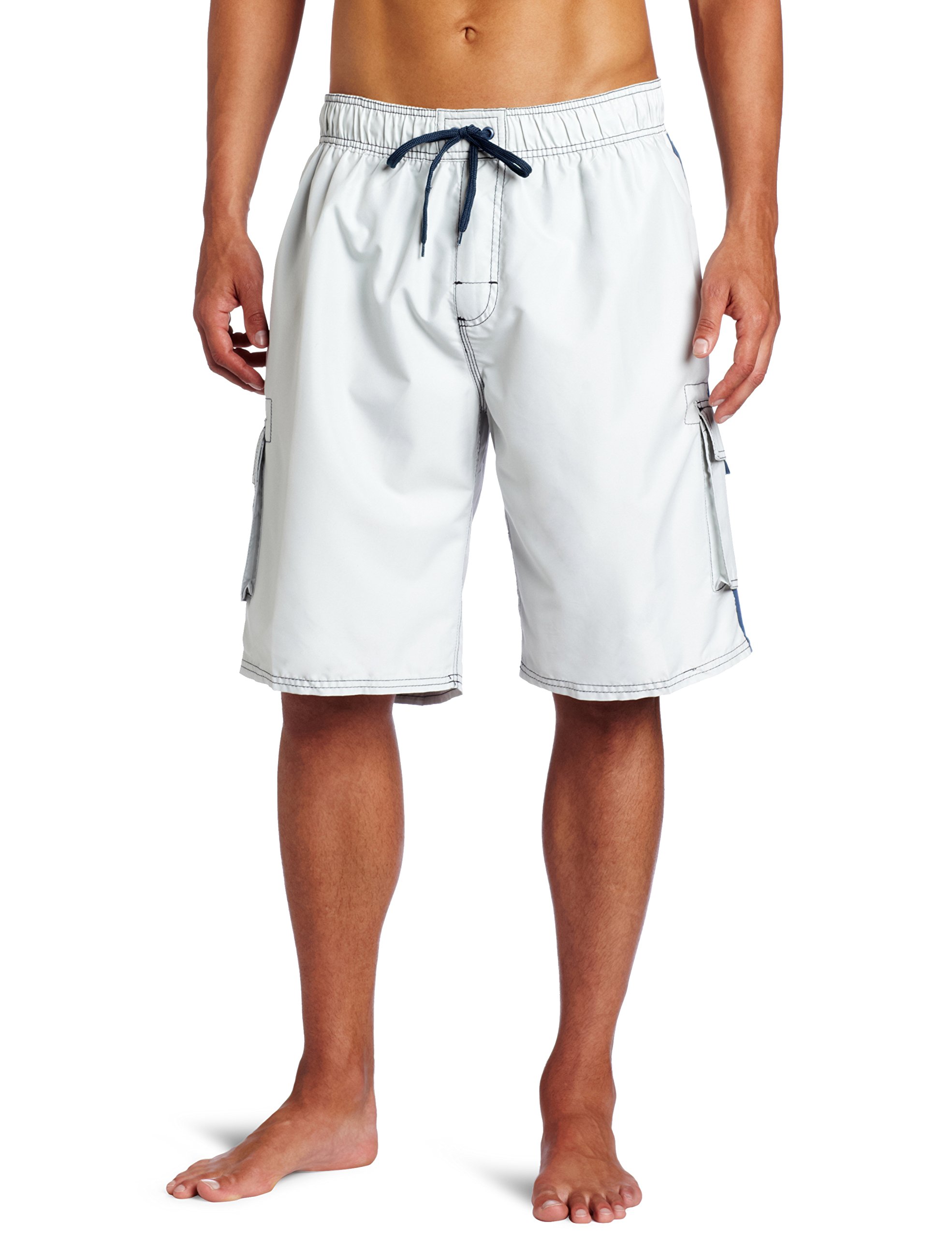 Kanu Surf Men's Barracuda Swim Trunks (Regular & Extended Sizes), Silver, Large