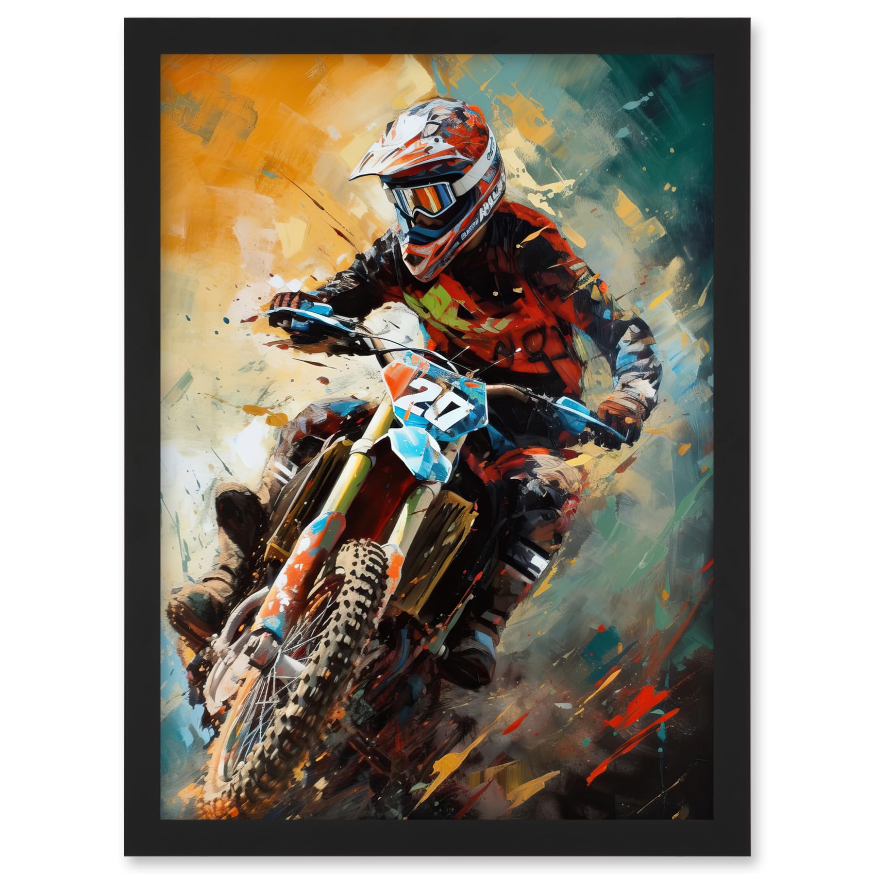 Artery8 Motocross Race Driver Sport Action Shot Painting Artwork Framed A3 Wall Art Print