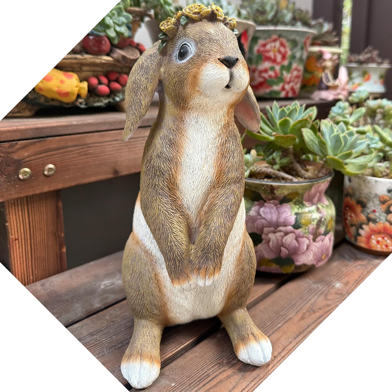 Bunny Garden Statue,Funny Rabbit Figurines Resin Animals Outdoor Statue Bunny Figurines for Yard Porch Patio, Easter Decorations Gifts for Grandma Mom Women,11.2In