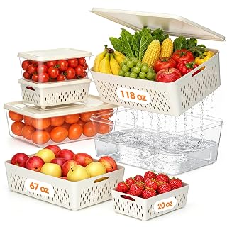 4 Pack Fruit Storage Containers for Fridge, Plastic Food Storage Container - Amazon product rated Grade A