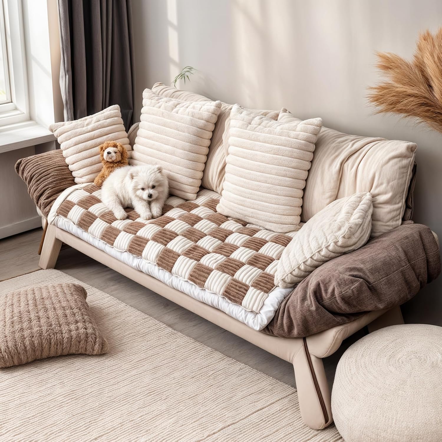 PulseFay Dog Couch Cover Protector, Couch Covers for Sofa, Velvet Soft, Non Slip, Washable (Brown, 27.6 * 70.9inch)