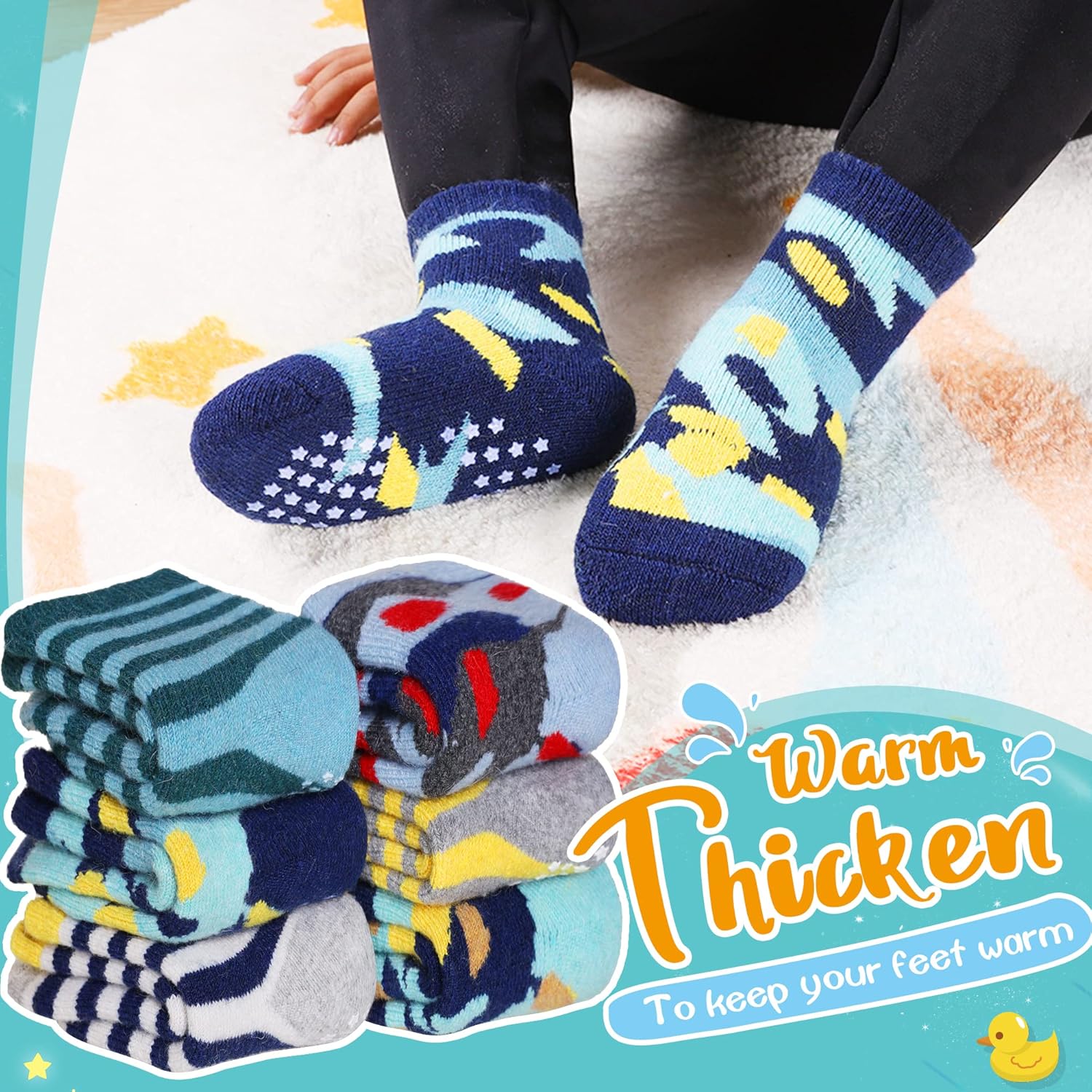 Eyean Baby Wool Grip Sock Soft Winter Warm Thick Non Slip Toddler Boy Girls Crew Socks For Children 6 Pairs - Image 2