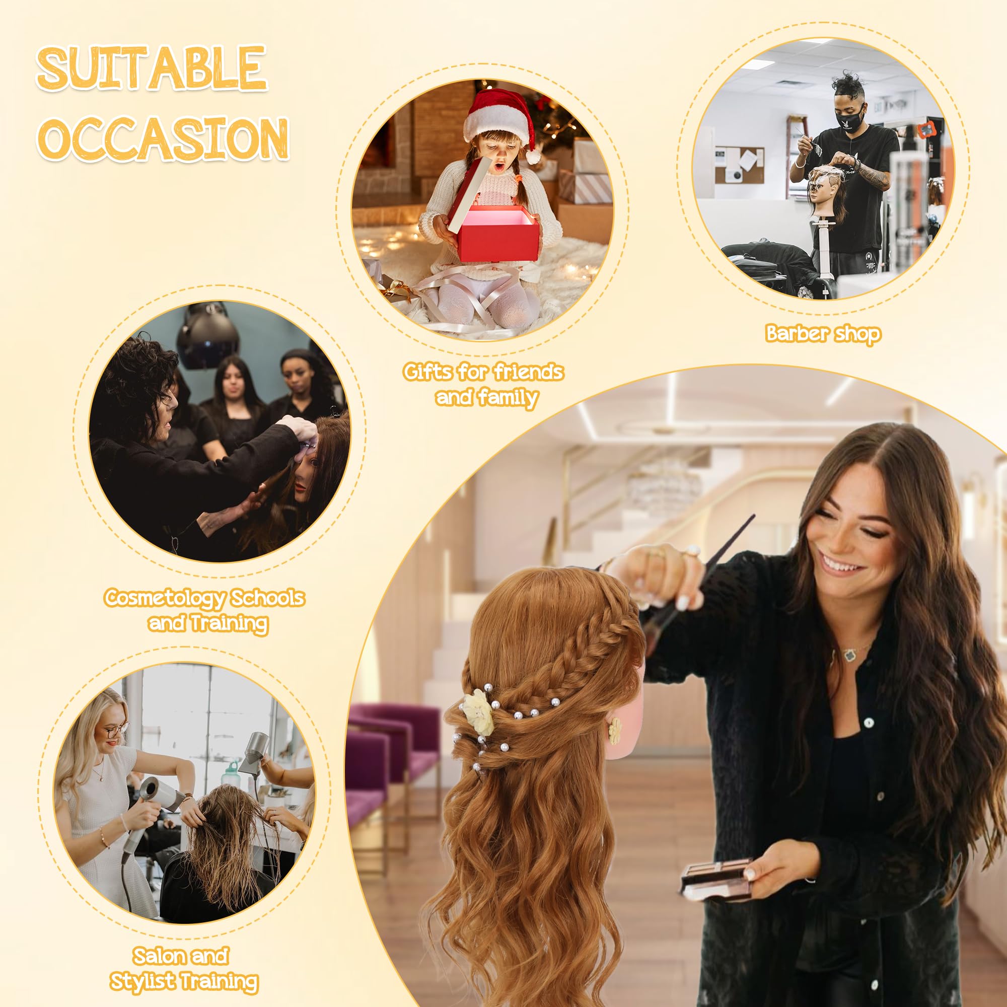 Cabeza de maniquí con 80% cabello humano de 26 a 28 pulgadas, cabeza de práctica de maniquí de cosmetología con cabello humano, cabeza de muñeca para trenzar peinado, corte con abrazadera y 6