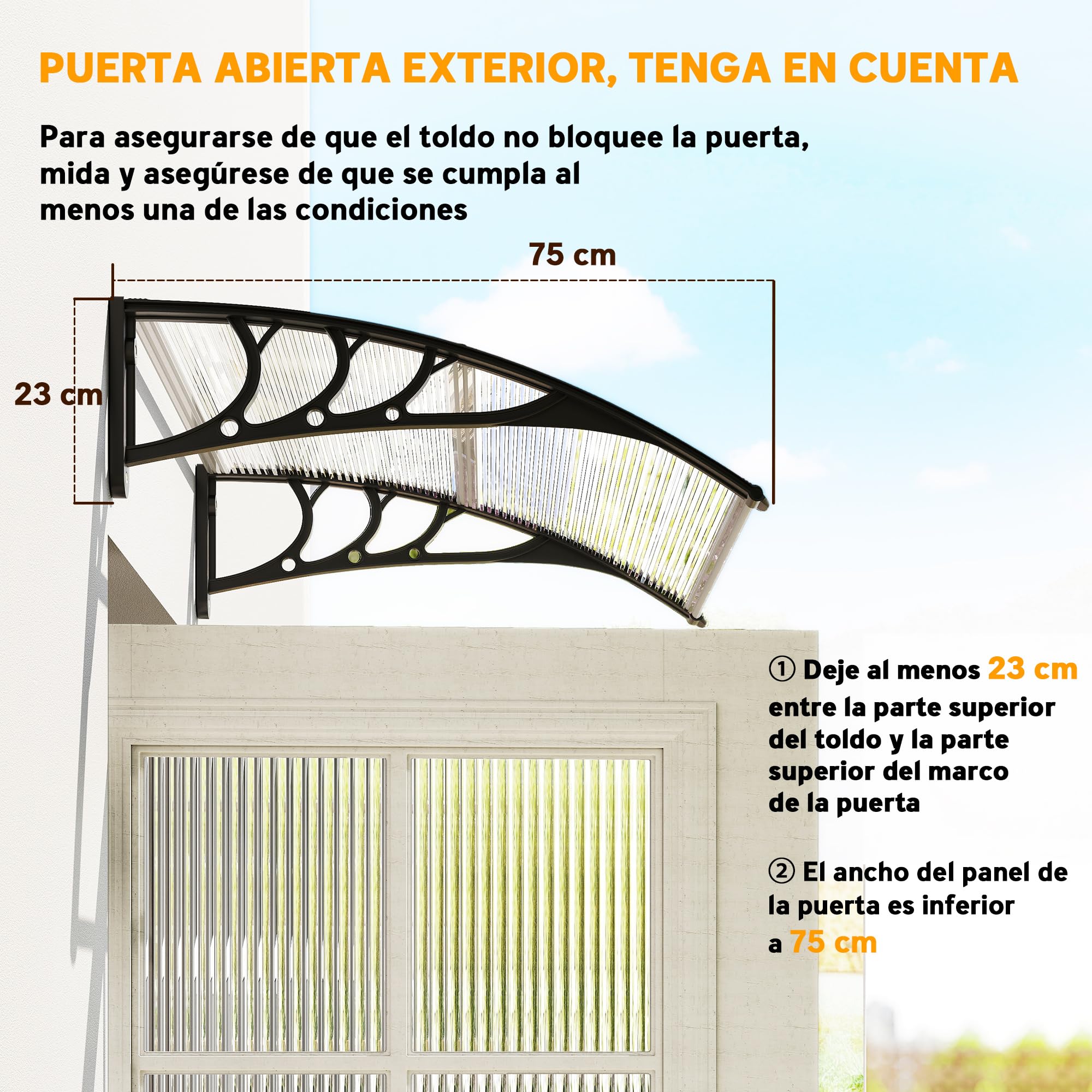 Outsunny Marquesinas Exterior para Puertas y Ventanas 75x100 cm Tejadillo de Protección contra Sol y Lluvia con Soporte de Aleación de Aluminio Transparente