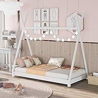Vista 7 de Cama de plataforma de madera maciza tamaño individual con estructura triangular, marco de cama individual para niños, niñas, adolescentes, base