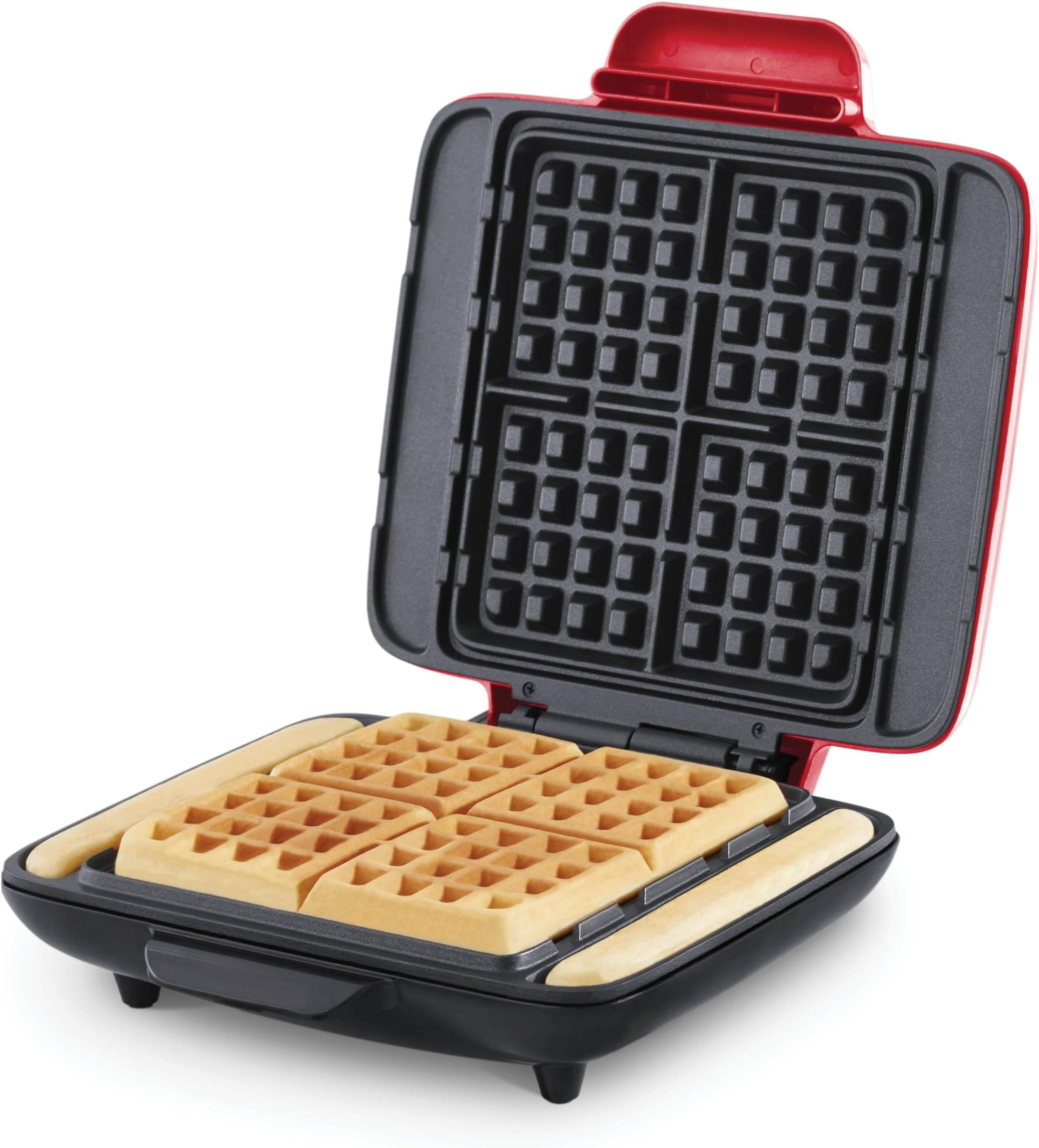 Dash No-Drip Waffle Maker - Electric Waffle Maker with Easy-to-Clean, Nonstick Plates - Non-Slip Countertop Stability - 4 Portions - Red