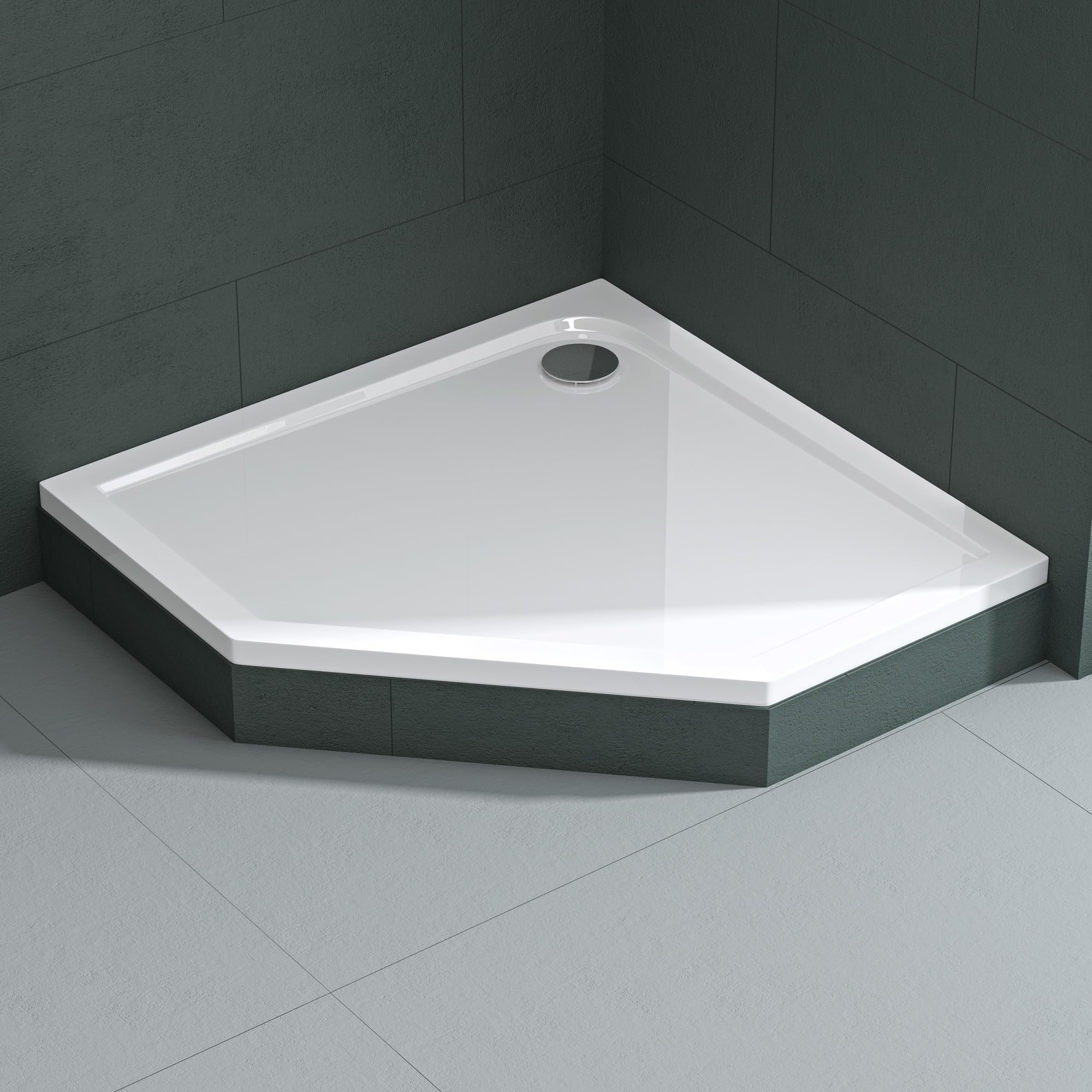 Mai & Mai Duschwanne Duschtasse 90x90x4cm Fünfeckig Weiß | aus hochwertigem Acryl für Dusche Duschkabine Faro5