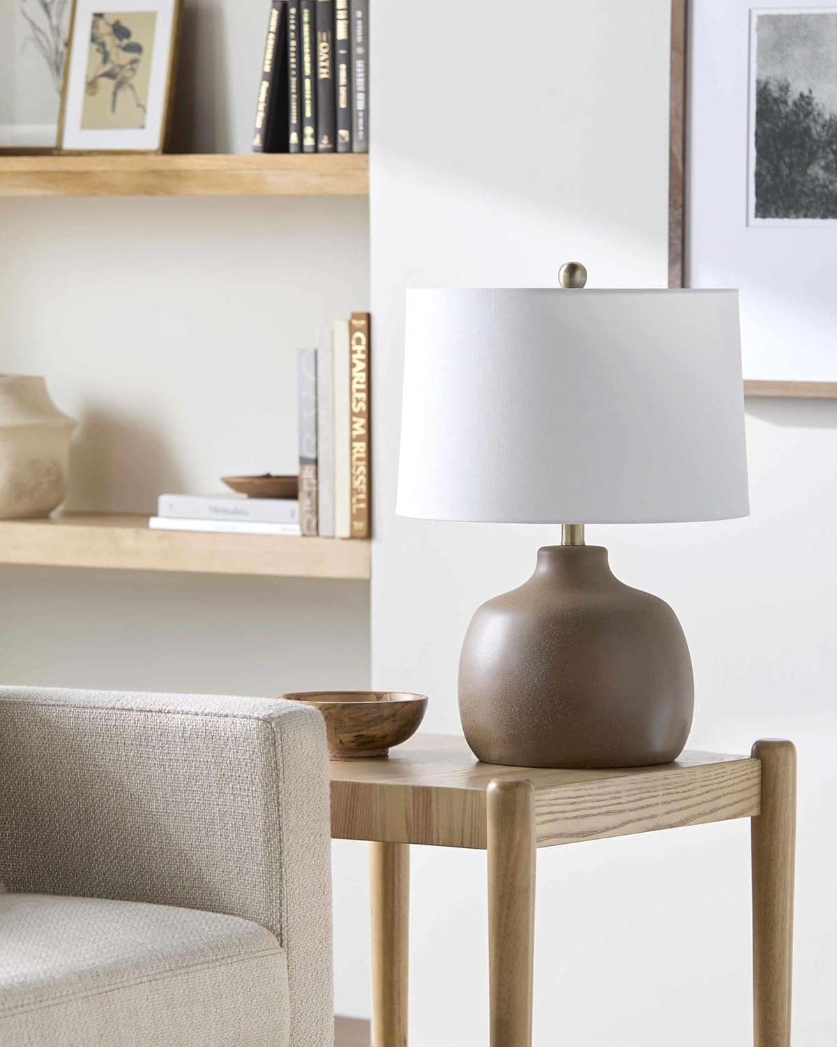 BoutiqueRugs Tribaldos Boho Bedside Table Lamp for Bedroom Nightstand - End Side Lighting for Living Room - Shade Linen - Green, Olive, White - 21" H