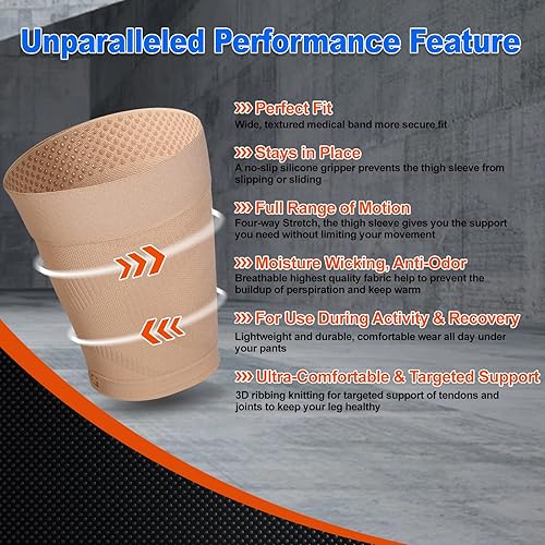 Miniatura 2 de Mangas de compresión para muslos (par), unisex, manga de compresión de isquiotibiales para alivio del dolor y recuperación de cuádruples e ingles,