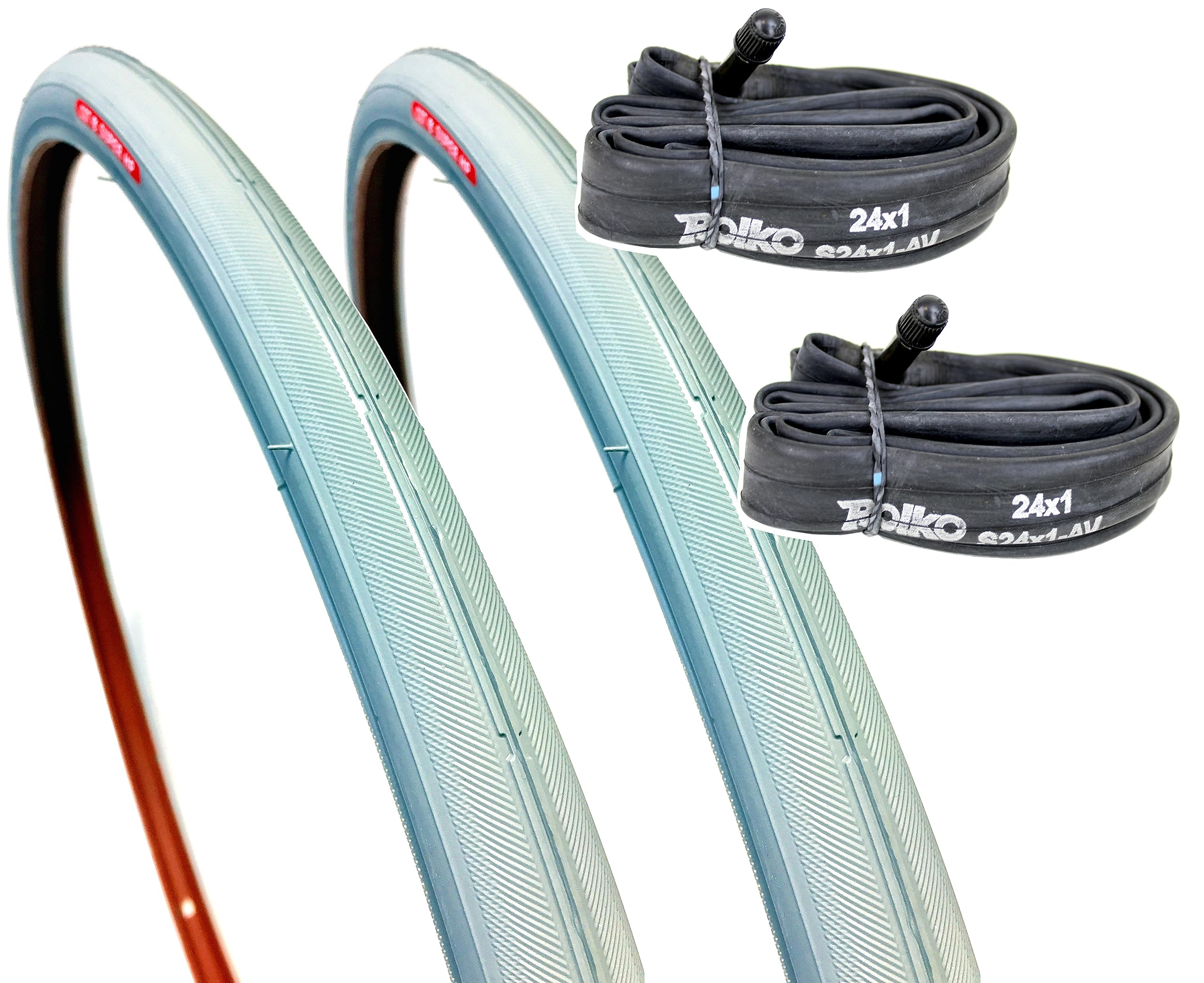 2x Rollstuhlreifen 24x1, Hochdruck bis 7,5 bar, ETRTO 25-540/541 (600x25A) grau, Super HP Feinprofil + Long Wear mit Schläuchen