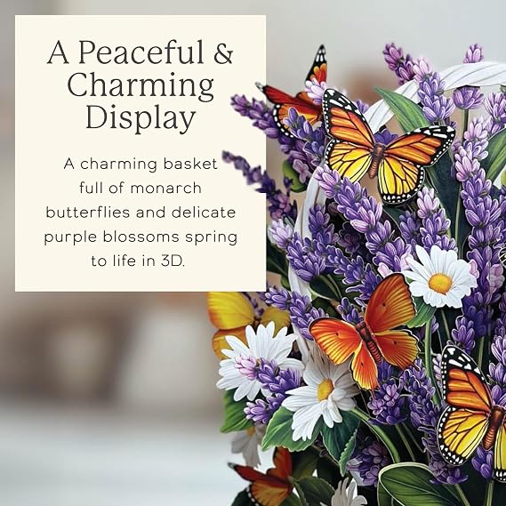 Freshcut Paper Pop Up Cards, Lavender & Butterflies, 12 Inch Life Sized Forever Flower Bouquet 3D Popup Greeting Card, Birthday & Thank You Card, Blank Notecard & Envelope