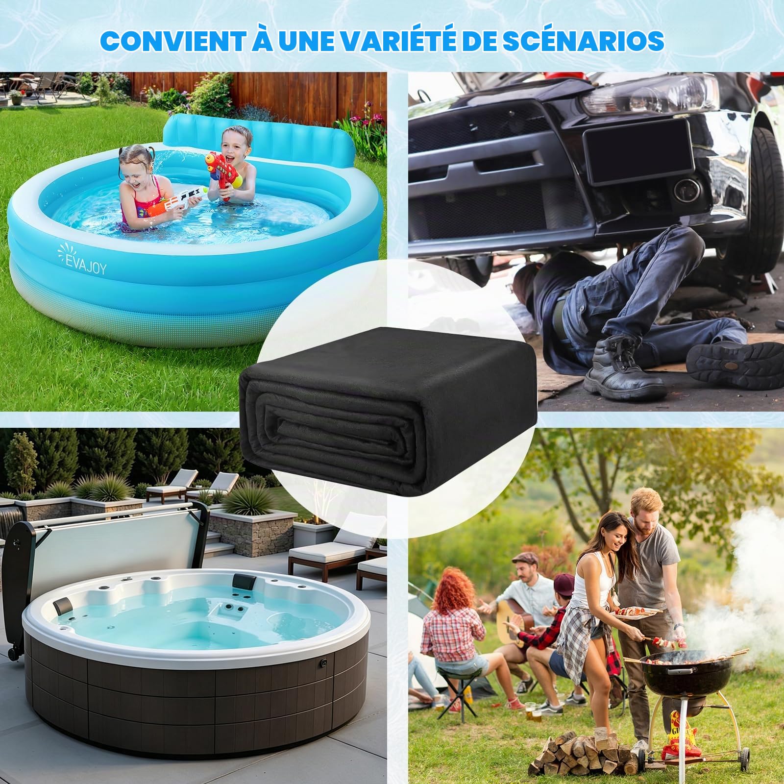YumSur Tapis de bain à remous 300 g/m², tapis de sol gonflable, tapis de protection pour piscine hors sol, tapis de sol pliable, accessoires de piscine portables (rond 3,3 m)