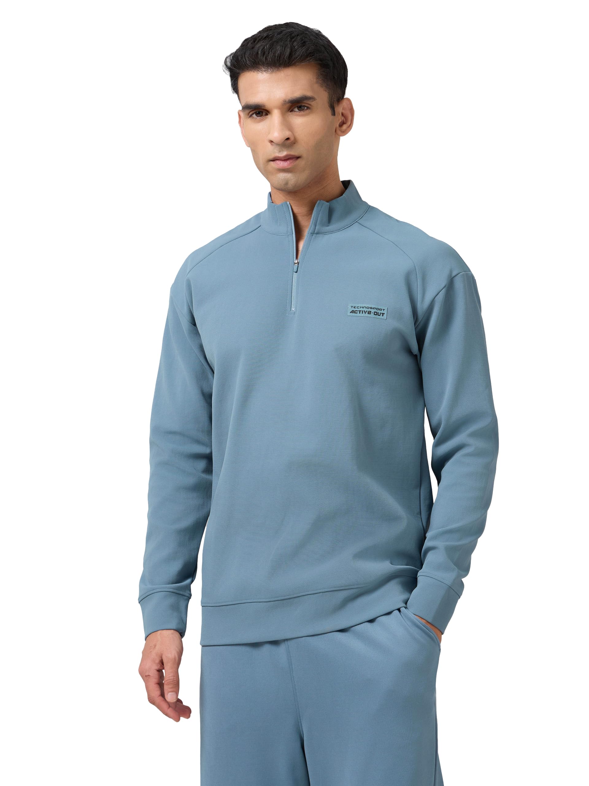 TECHNOSPORT Men's Regular Fit Solid High Neck Full Sleeve Elastoplus Sweatshirt for Casual & Regular Use-picture-18