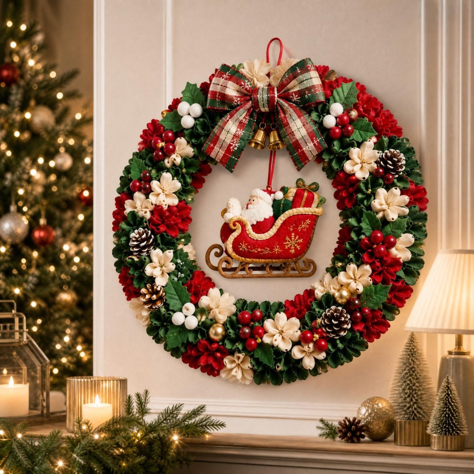 3D Fabric Poke Wreath Diy Kit, Fabric Pokes Art For Adults, Christmas Wreath, Christmas Wreath Diy Kit For Adults, 3D Fabrics Poke Art Craft Kit, Holiday Wreath Making Kit & Door Decor (new santa)