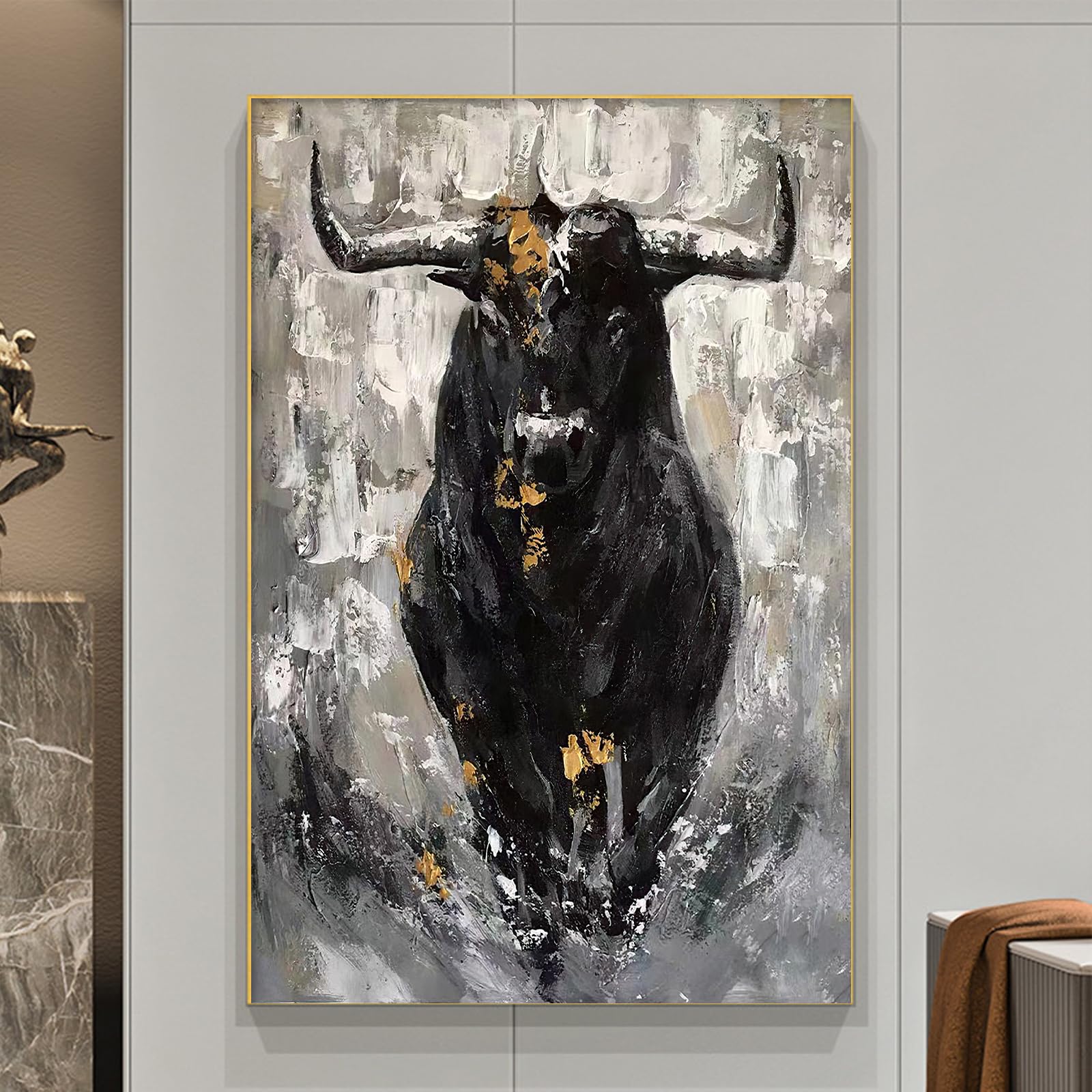 Amazon.co.jp: 雄牛 キャンバスウォールアート 抽象的な牛の絵画 浴室
