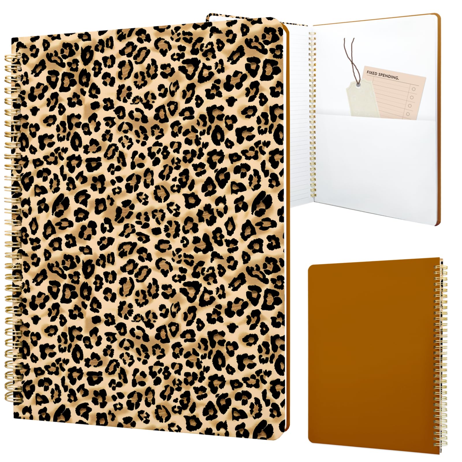 Cute Spiral Notebook 8.5 x 11 lined Journal A4 with Pocket, Leopard