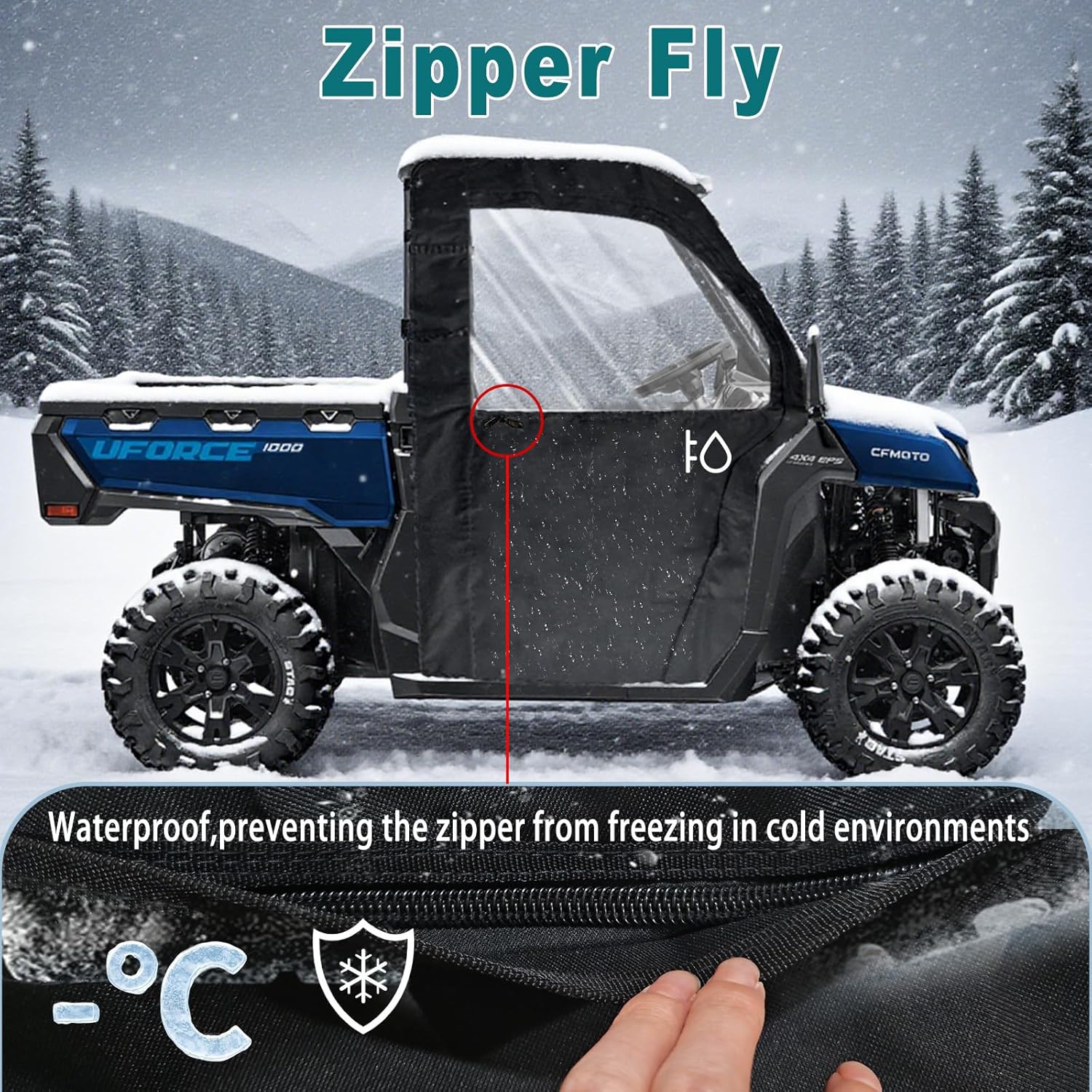 QYMOTO CFMOTO Uforce 1000 Doors with Zipper Window,Upgraded Zipper Water-Proof and Snow-Proof Soft Cab Enclosures Compatible with 2019+CFMOTO Uforce 1000