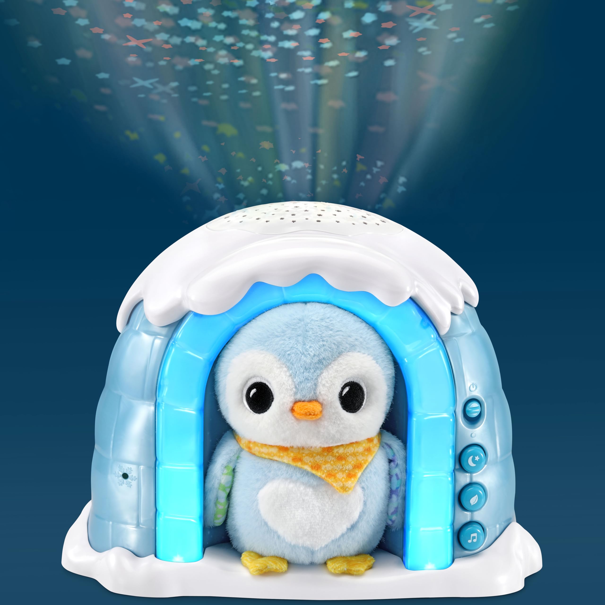 VTech – Luz Nocturna P'tit Pingüino Noche Estrellada, Igloo Nightlight para bebé Musical, proyección Luminosa en el Techo, música Suave, Ruidos Blancos, Doudou pingüino, Regalo de Nacimiento –