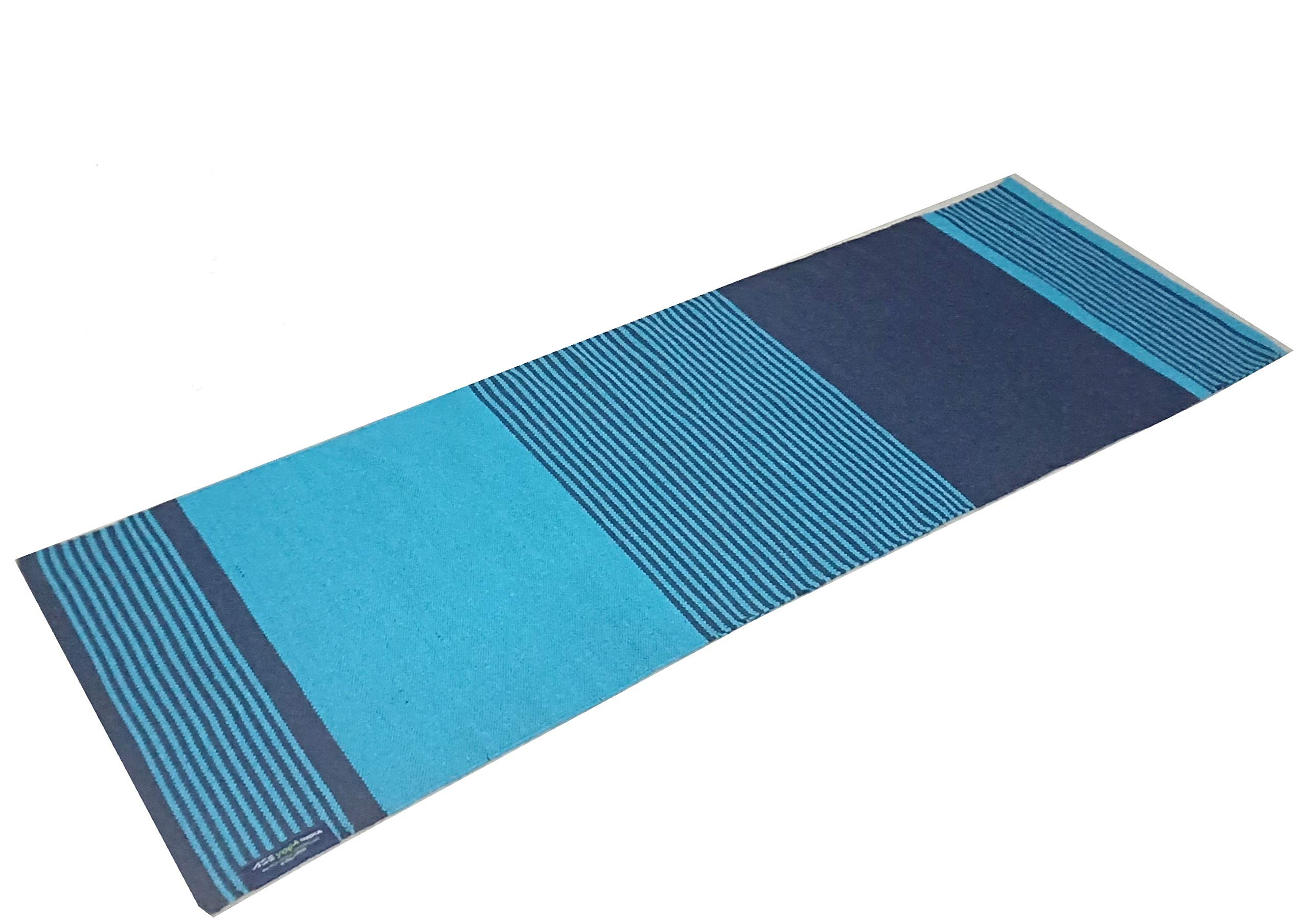 ASE YOGA INDIA Organic and Eco-Friendly Handloom Cotton Yoga Mat (61X183 cm, Turquoise and Navy Blue) (B082XFP7GP) Amazon Price History, Amazon Price Tracker