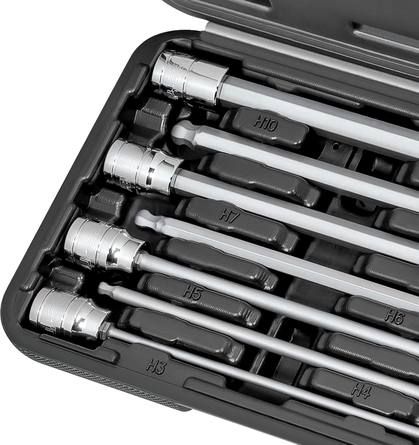 CARBYNE 7-Piece Extra Long Ball End Hex (Allen) Bit Socket Set, Metric 3mm to 10mm, 3/8 in. Drive, S2 Steel, CrV Sockets, Zinc Phosphate Bit Finish, 6.1 in. Length, Durable Case