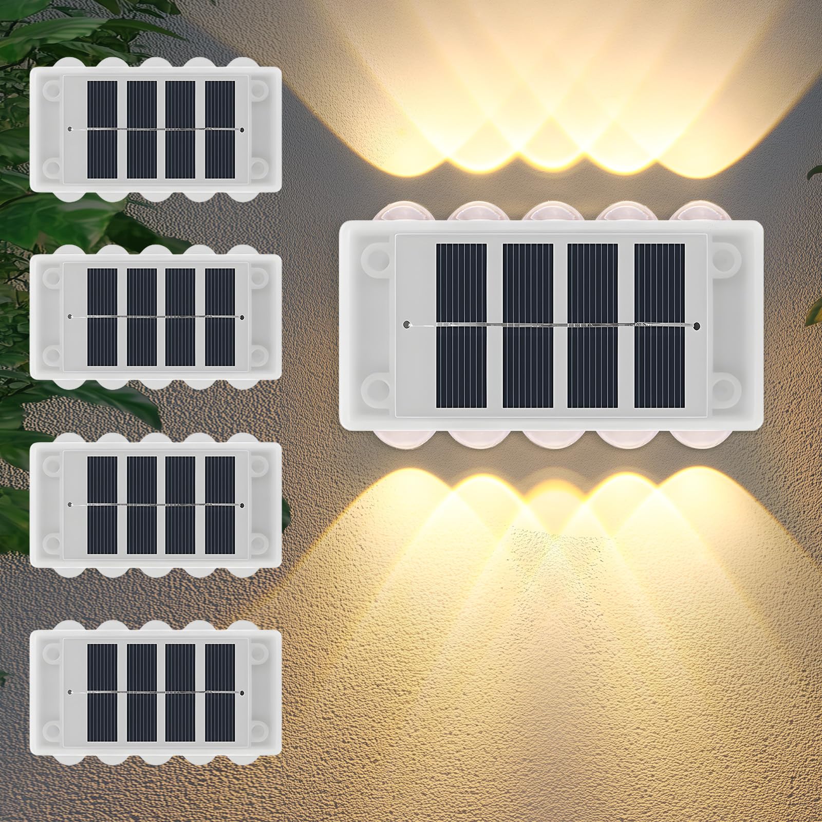 YUNYODA 4Stück Solar Wandleuchte Aussen,10LED Up and Down Solarlampen für Außen Garten,IP65 Wasserdichte Solar Gartenwandleuchte Warm Weiß Wandleuchte Solarleuchten Zaun Licht Dekoration für Garten