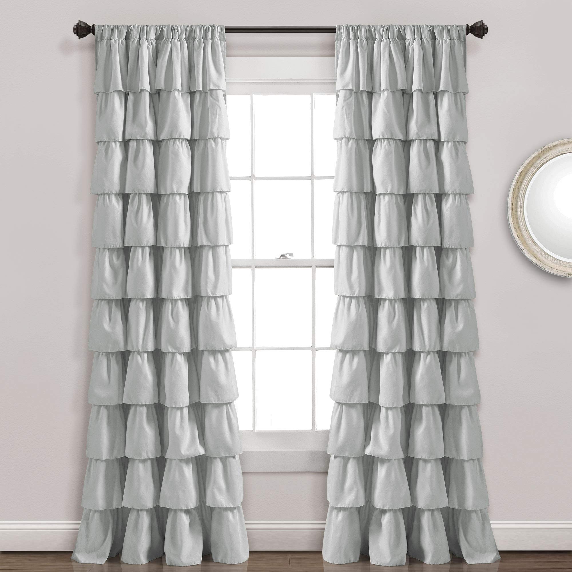 Lush Decor Light Gray Ruffle Window Curtain-Shabby Chic Farmhouse Style Panel for Living, Dining Room, Bedroom (Single), 84” x 50 L