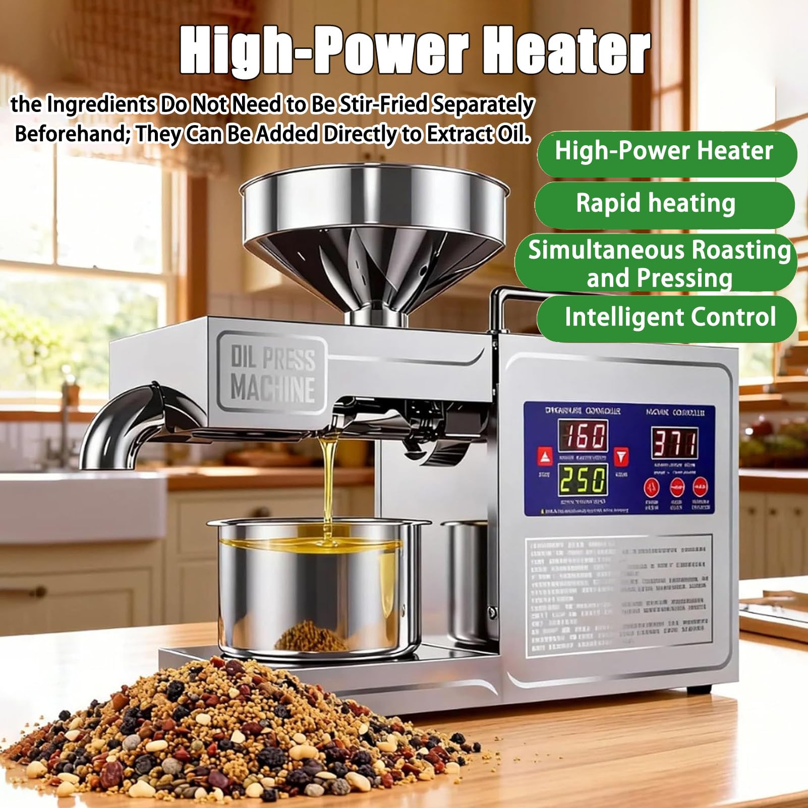 Máquina hidráulica de prensado de aceite, extractor de aceite de acero inoxidable para el hogar, exprimir aceite de maní, semillas de lino, perilla, oliva, semillas de girasol