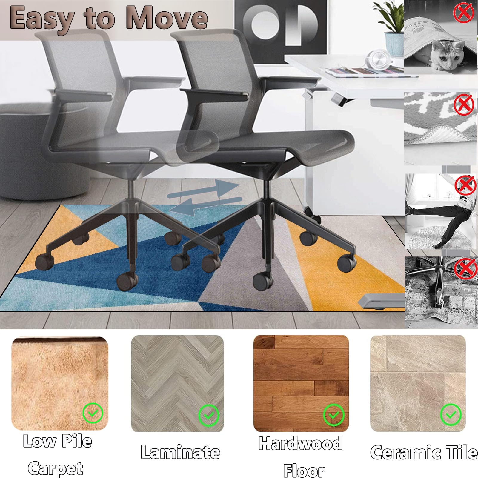 Tapis Protection Sol Chaise Bureau, Tapis de Sol Bureau Tissu,Tapis Gaming Sol, Tapis Chaise de Bureau Gaming antidérapant, Tapis de Protection pour Bois/Carrelage pour Bureau et Maison 120 x 140 cm