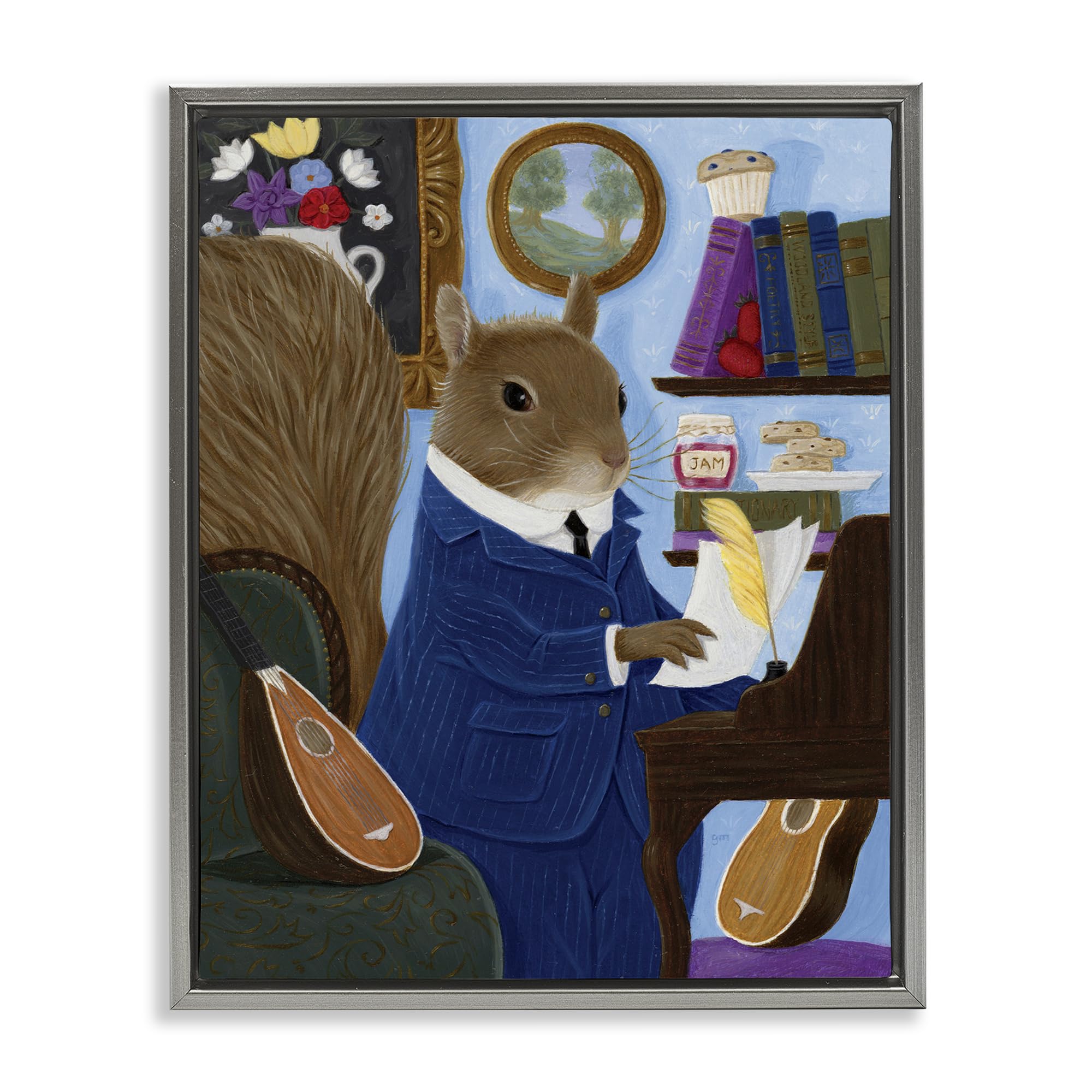 Stupell Industries Luster Gray (Matte) 'Gentleman Squirrel Composing'| Floating Frame Canvas Art