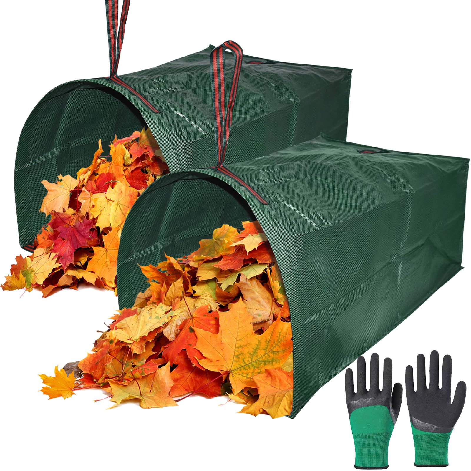 2x120L Bolsa de Basura de Jardín con Asas y Tapa, Basura Reutilizable Sacos de Jardín, Independiente y Plegable, Bolsas de Jardín para Recoger Plantas, Residuos y Hojas (no ajustable)