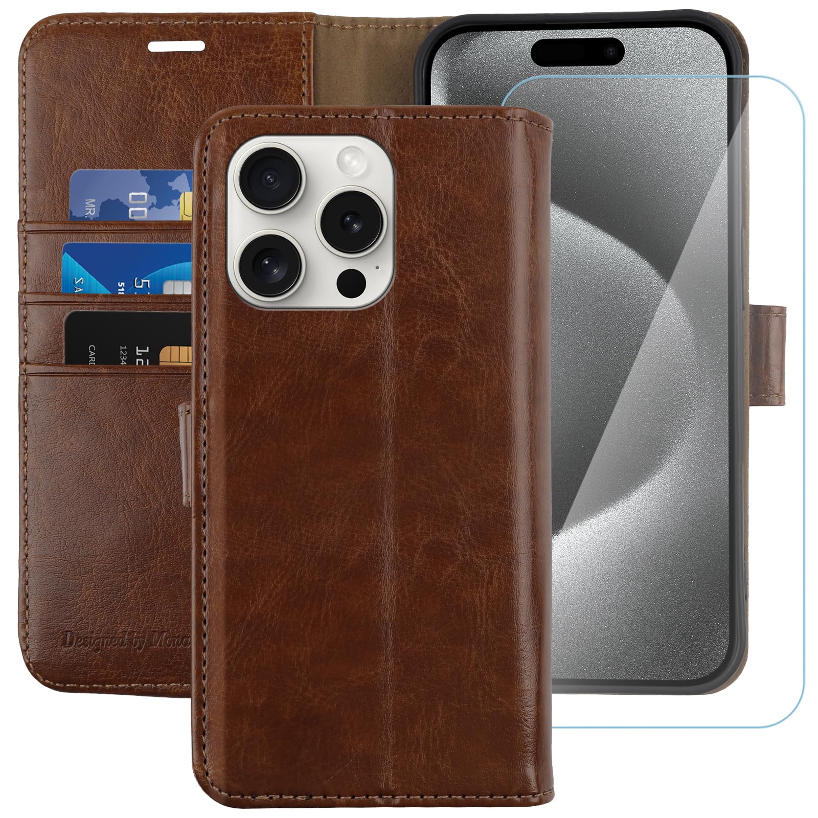 Coque iPhone 15 Pro portefeuille cuir antichoc flip case avec support - 8