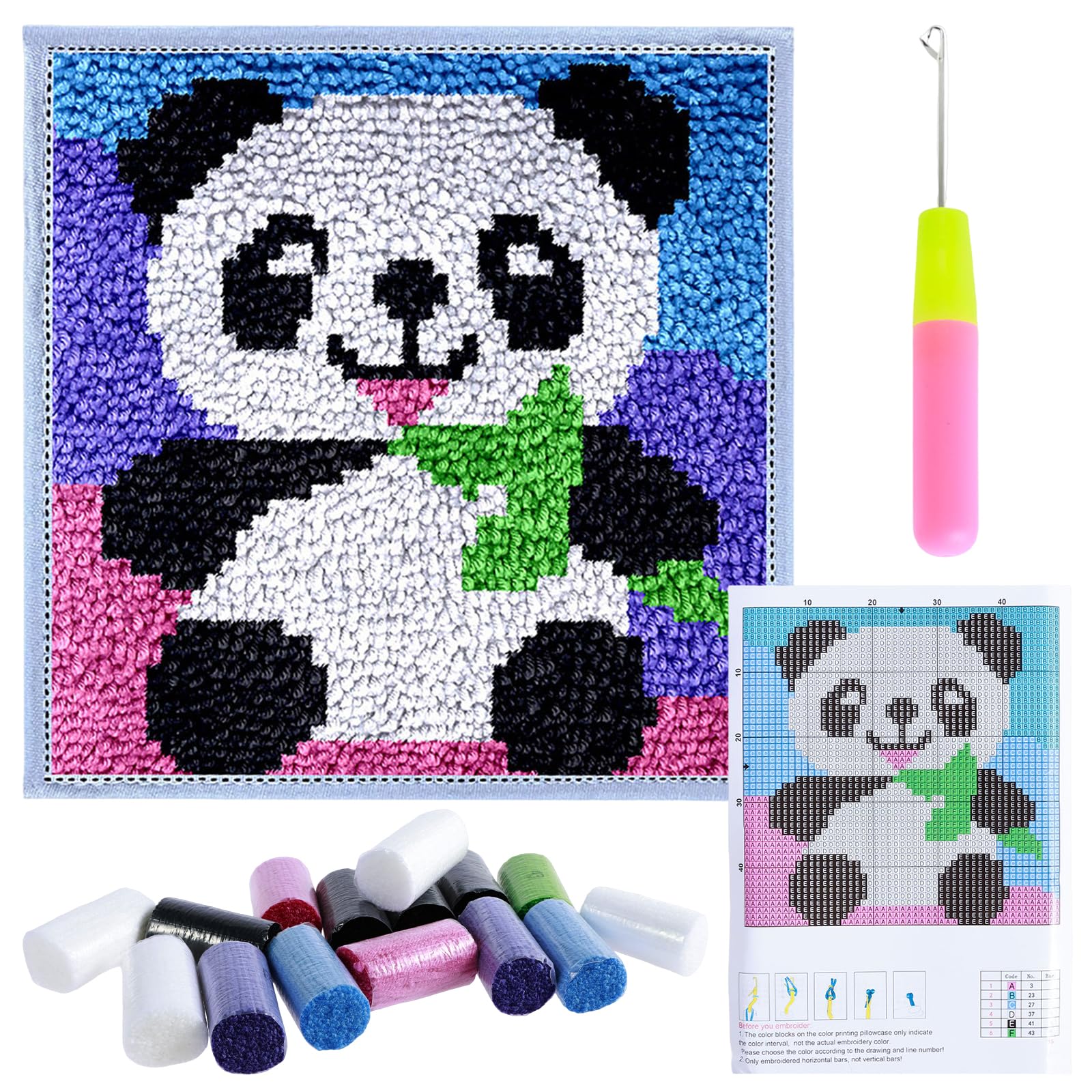 Latch Hook Kits for Adults Beginners, 30x30cm DIY Craft Rug Sewing Set with Pre-Printed Pattern, Creative Animal Embroidery Carpet Set Sofa Cushion Cover Home Decor Gifts for Family Friends (Panda)