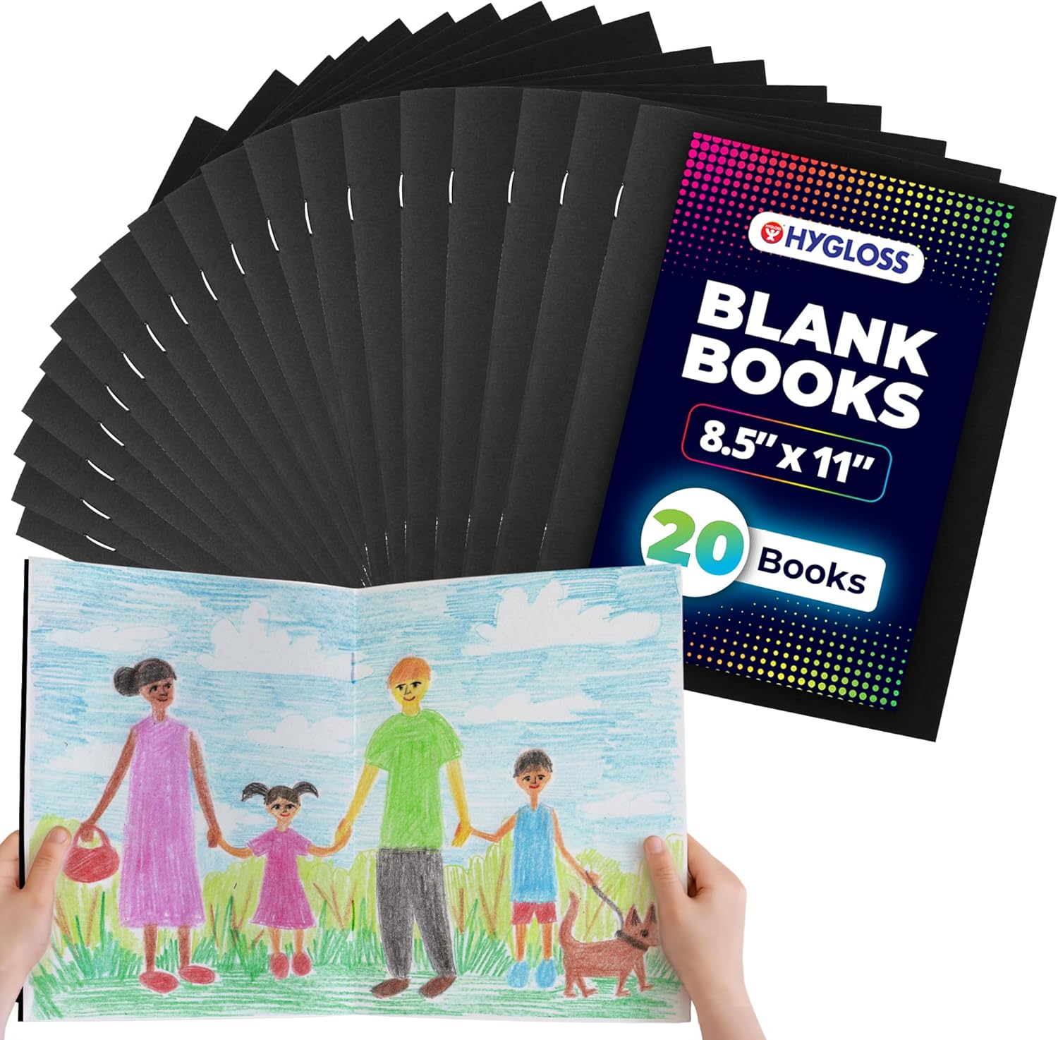 Hygloss Blank Books - Bulk 20 Pack – 8.5" x 11" A4 Black Paperback Blank Books for Kids to Write Stories, Doodle, Arts & Crafts – Plain Drawing Sketchbook, Unlined Journal, Notebook Without Lines