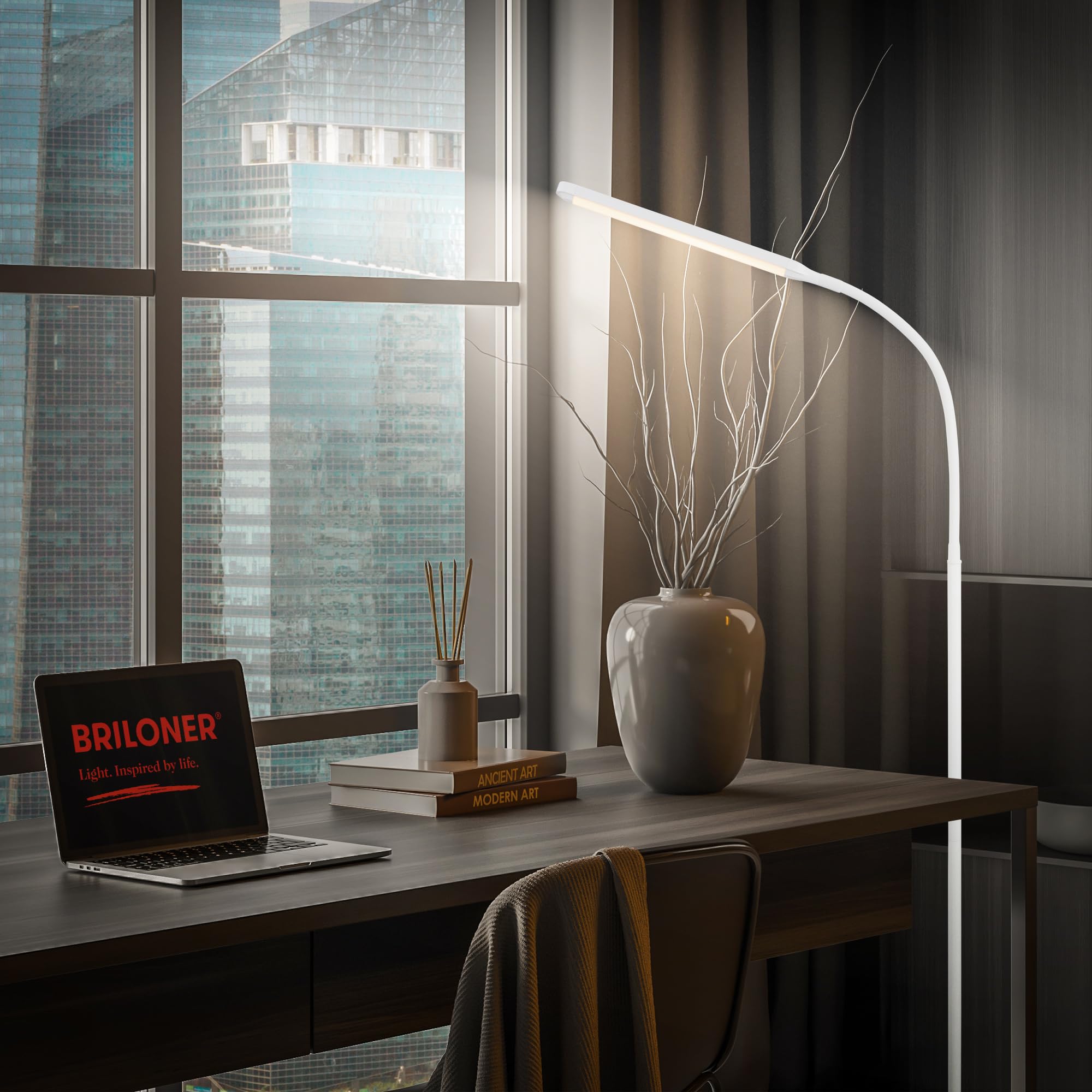 BRILONER - Lampa podłogowa LED dotykowa, ściemniana, funkcja pamięci, lampka do czytania, salonu, dekoracja sypialni, uplighter, podłogowa, 21 x 170 cm, biały