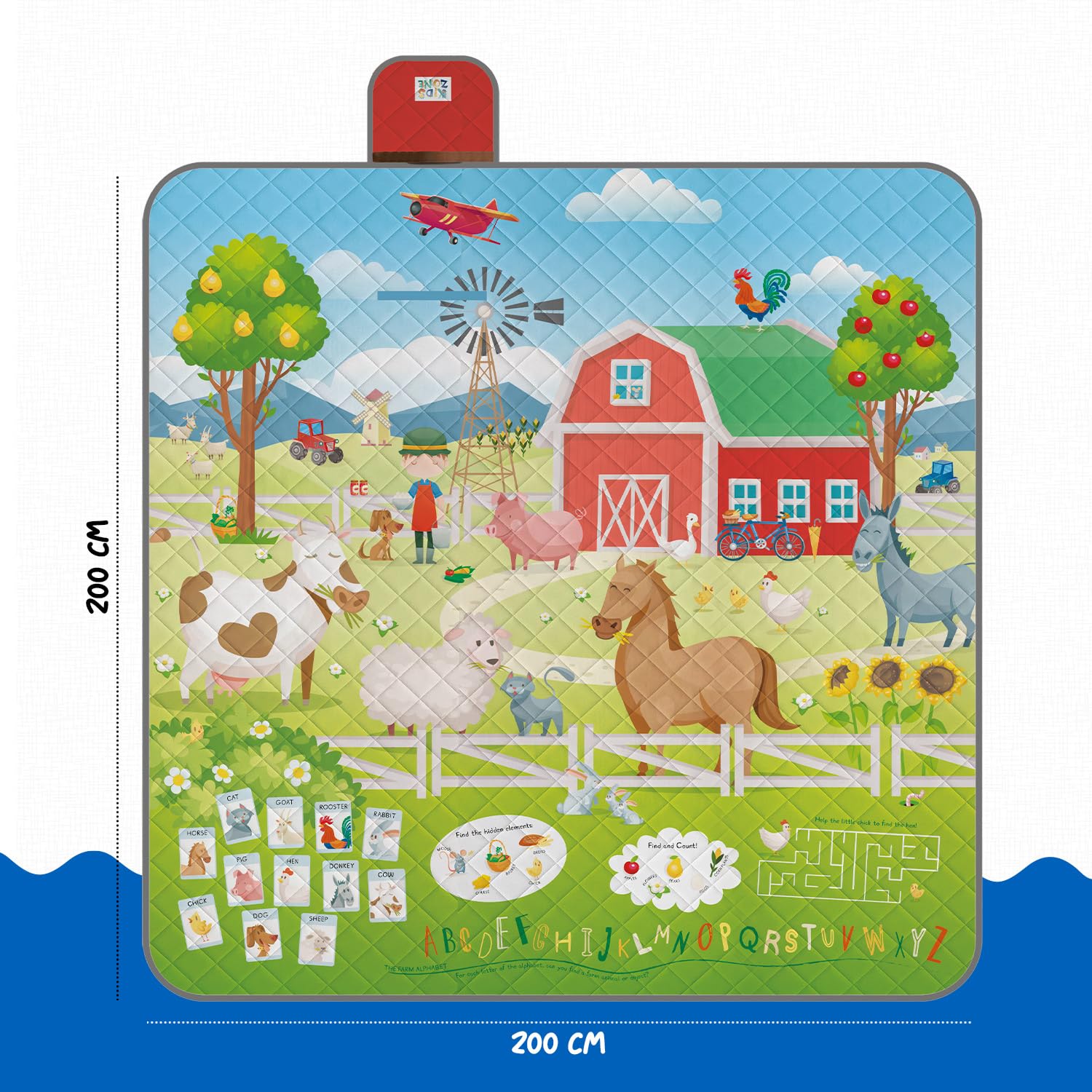 PERLETTI Manta Picnic Impermeable para Niño 150x150 - Manta Camping Picnic Blanket para Playa Parque Jardín Senderismo - Alfombra para Exterior Niños Plegable Portátil Multifunción (Granja, 200x200)