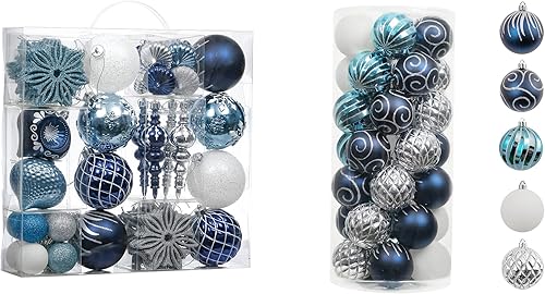 Valery Madelyn Winter Wishes - Adornos de bola de Navidad plateados y azules, adornos inastillables para decoración de Navidad (paquete de 2