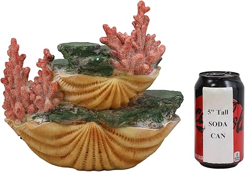 Miniatura 5 de Ebros - Concha de almeja gigante dorada de 2 niveles con arrecifes de coral, sirenas en miniatura, con luces LED brillantes, sirenas de fantasía,