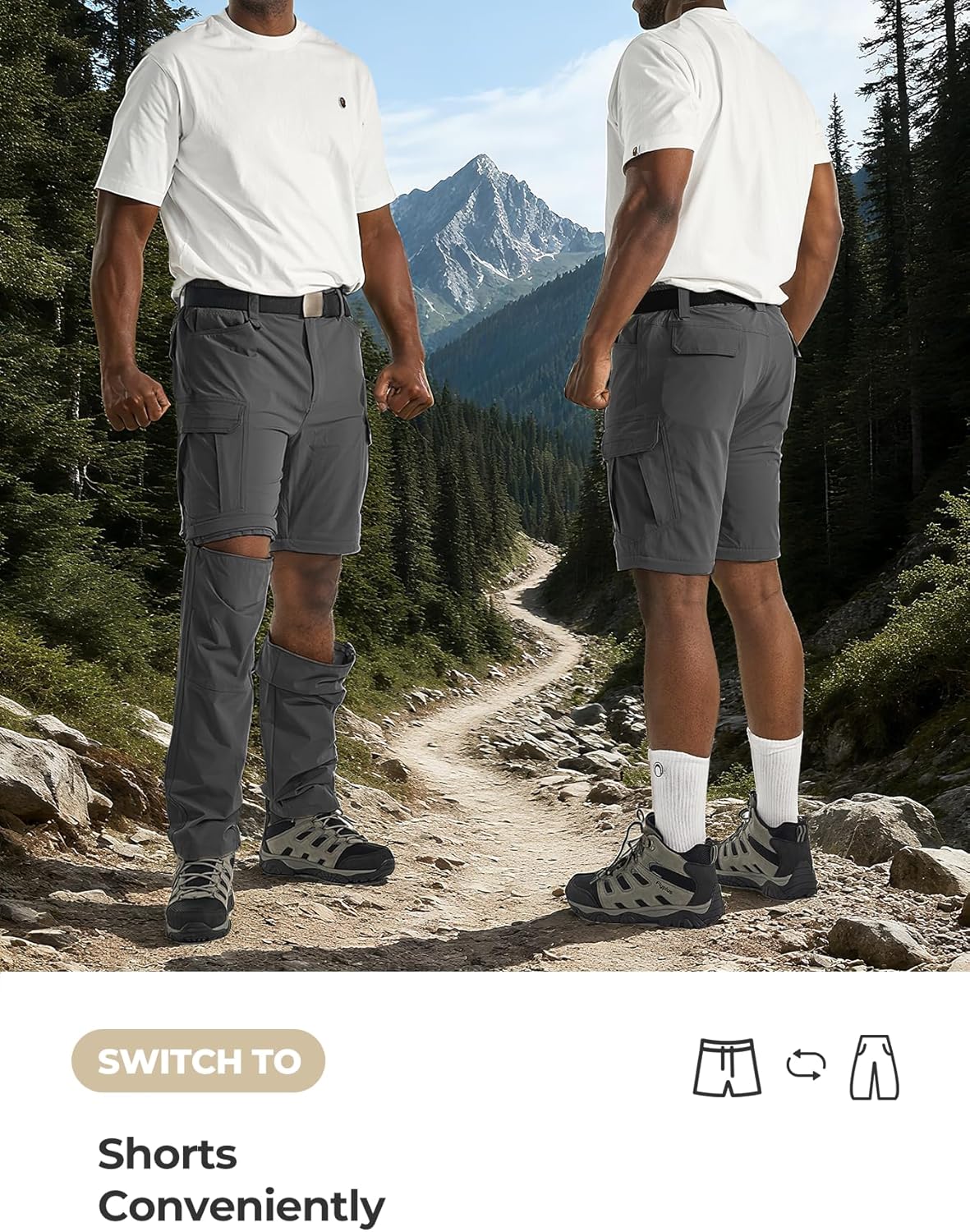 Men's Convertible Hiking Pants Waterproof Quick Dry Zip-Off Lightweight Tactical Multi-Pocket Outdoor Fishing Safari Trousers - Image 2