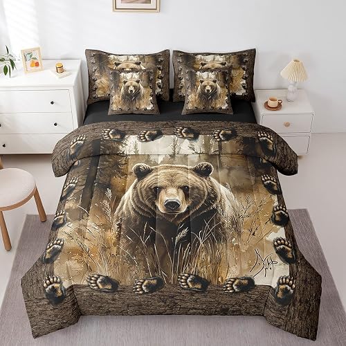 Erosebridal 7Pcs Rustic Bear Kids Bedding Set for Boys,Full Size Comforter Set w