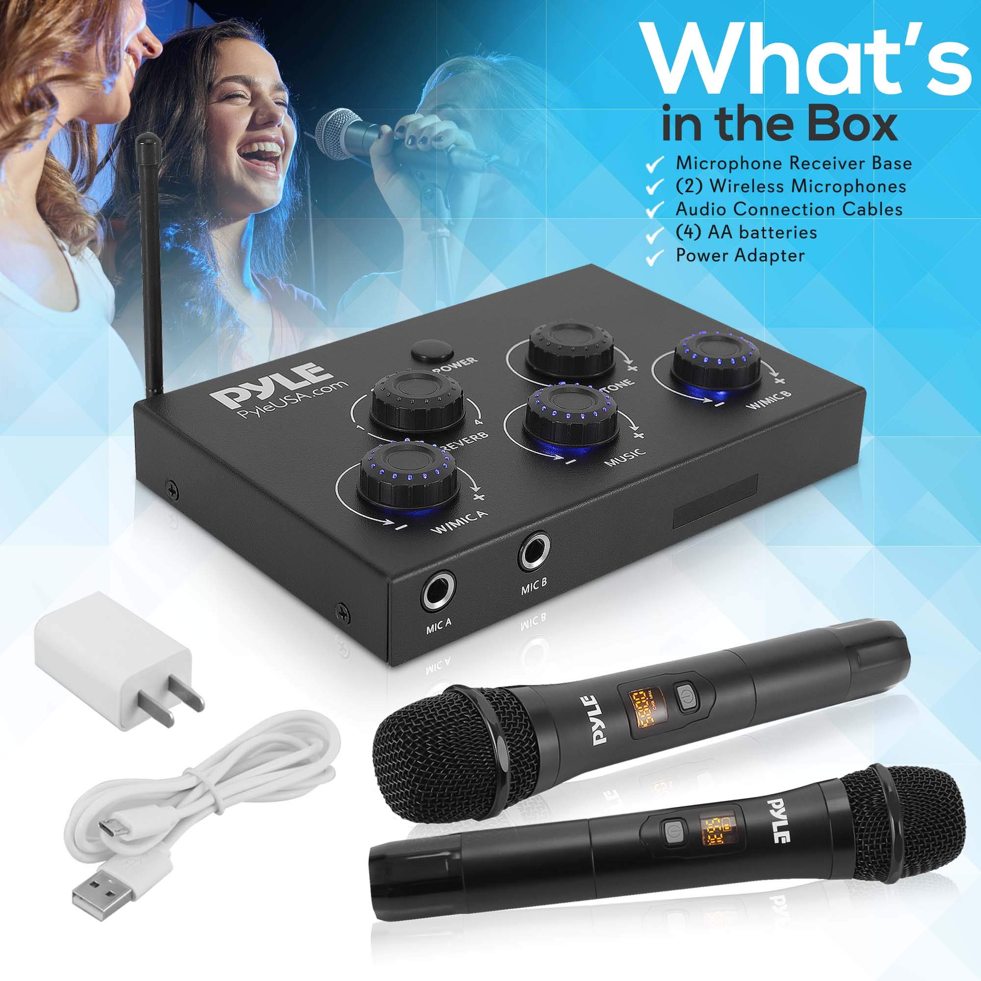 Pyle Portable Home Theater Karaoke Microphone Mixer System Complete Set
