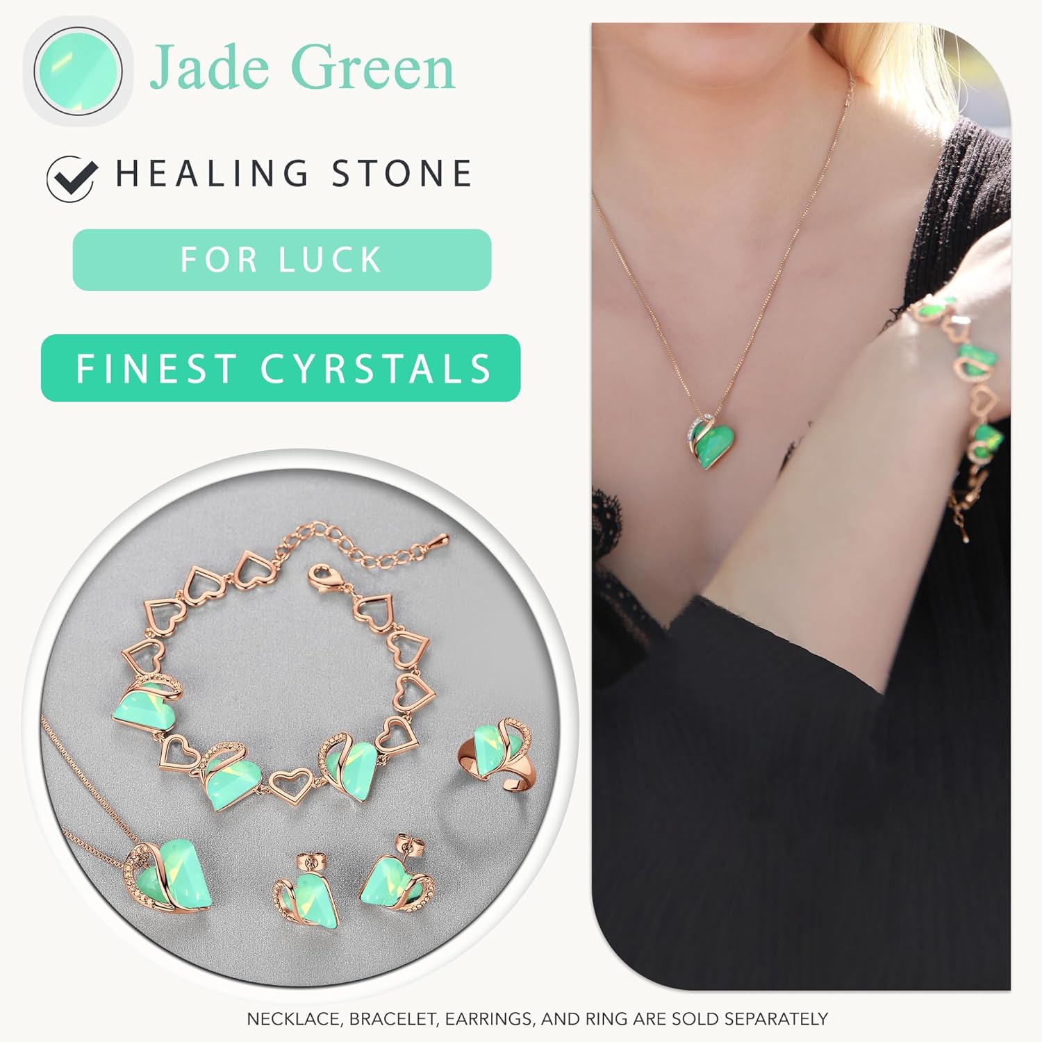 Leafael Rose Gold Plated Necklace for Women: Heart Shaped Birthstone/Healing Crystals Center, Dazzling Cubic Zirconia, Hypoallergenic Chain (18"+2"), Jewelry Gifts for Anniversaries and Birthdays - Image 5