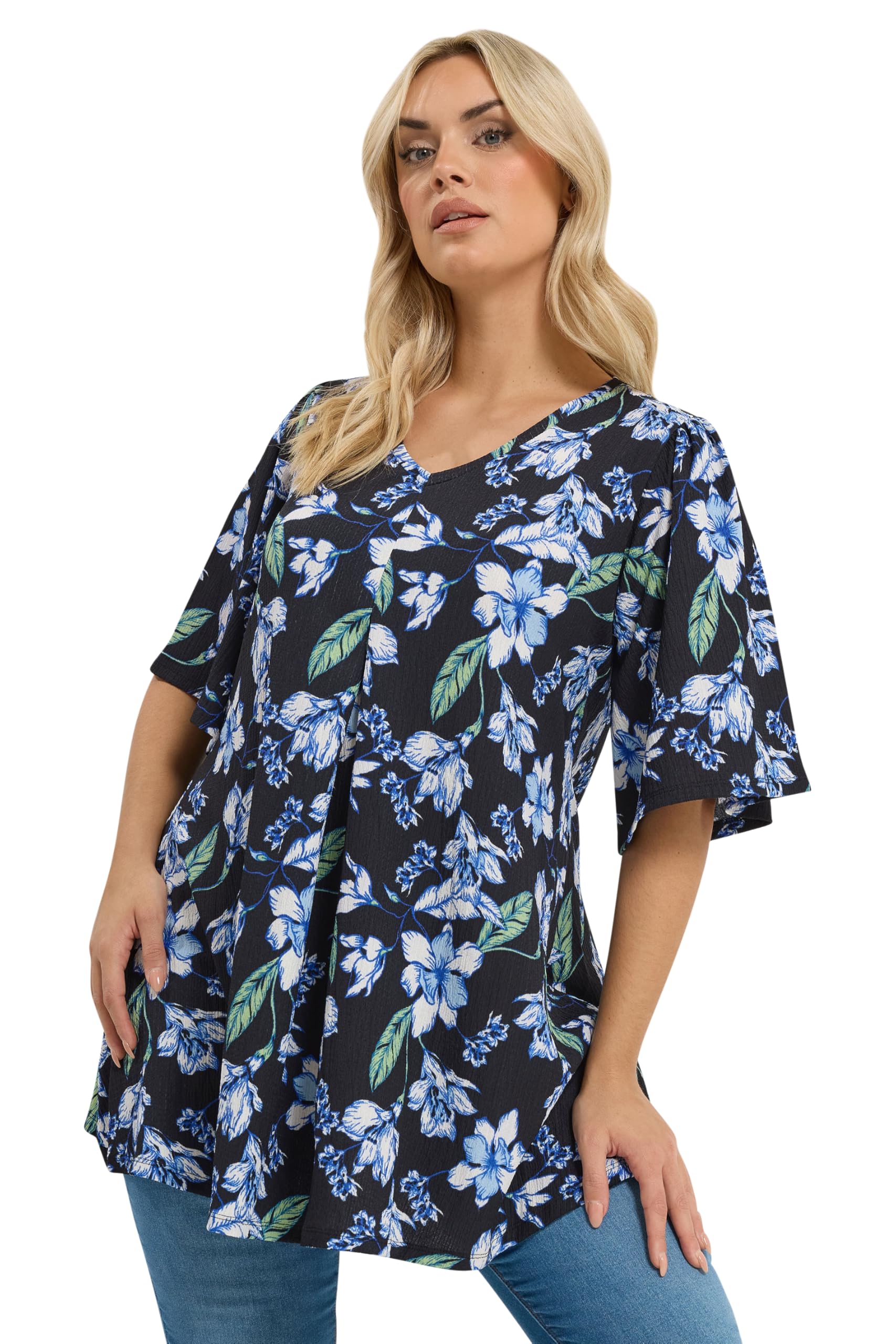 Yours Women's Black Floral Pleat Front Top In | : 22/24