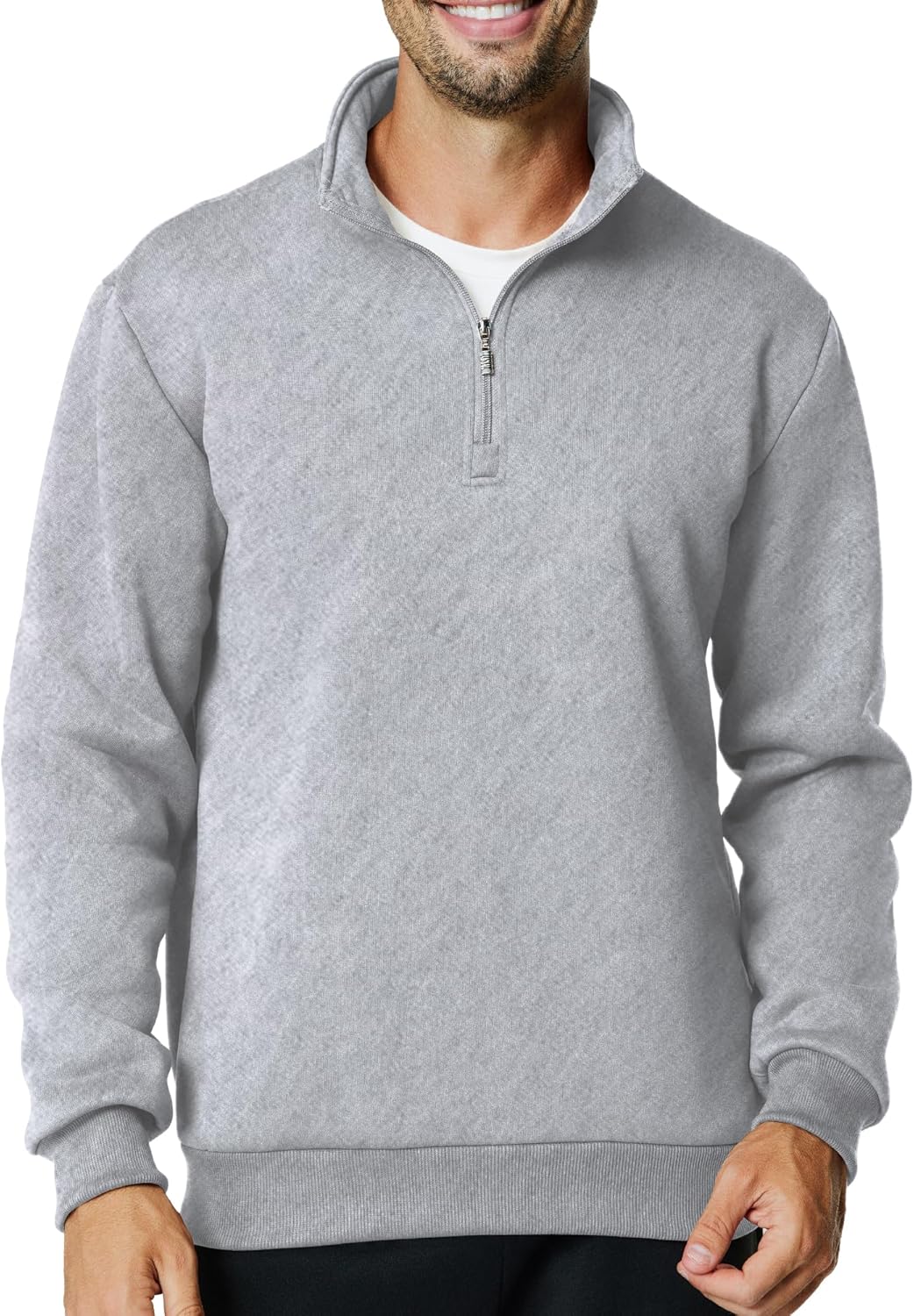 Men's Quarter Zip Up Pullover Long Sleeve Mock Neck Sweatshirt Casual Slim Fit Fleece Sweaters - Image 2